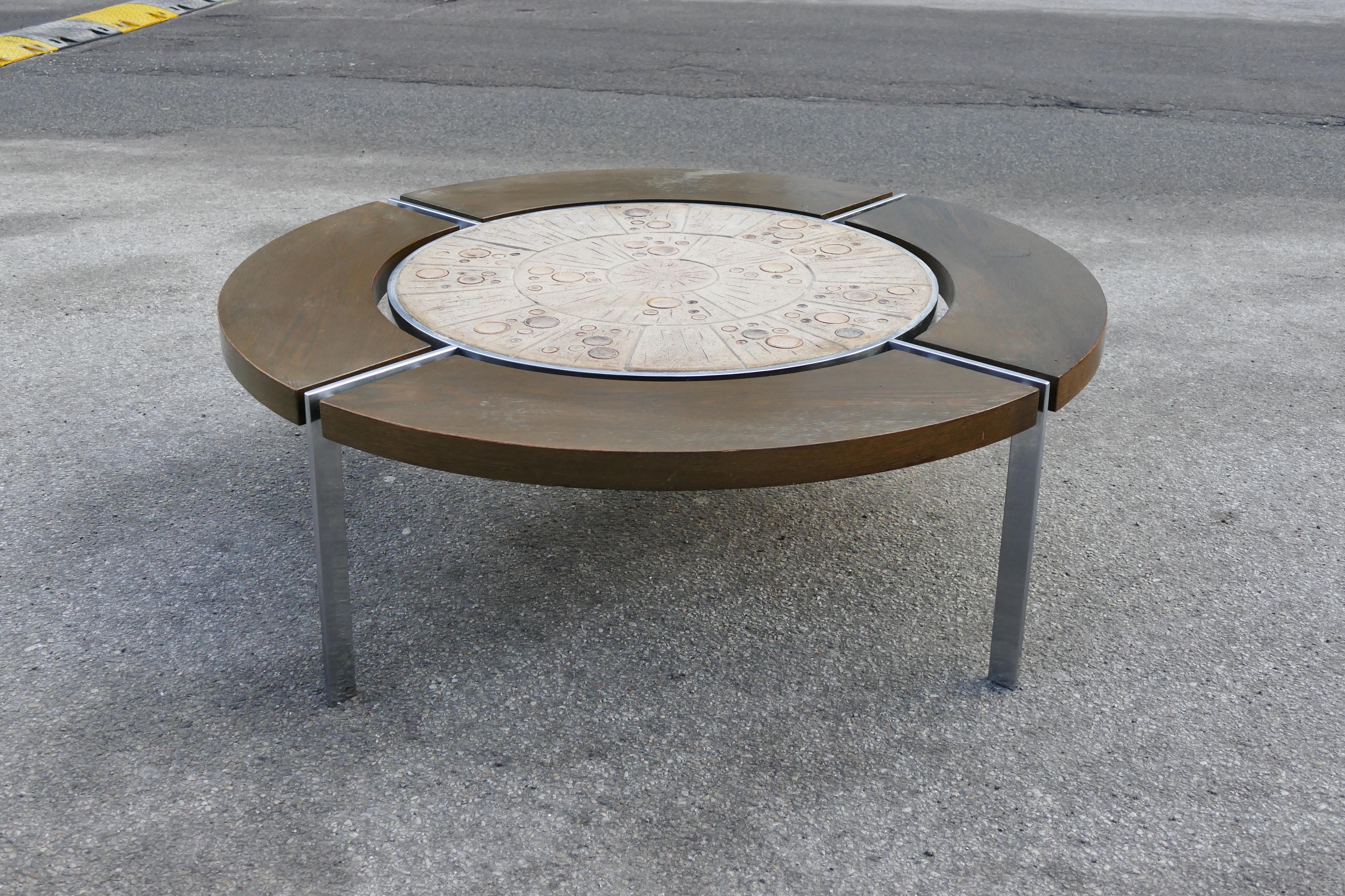 Extremely limited edition of this solid steel wood and art table from Sejer ceramics in the 1970s.