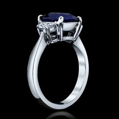 Certified 4.14ct Cushion Cut Deep Blue Sapphire & Diamond Ring