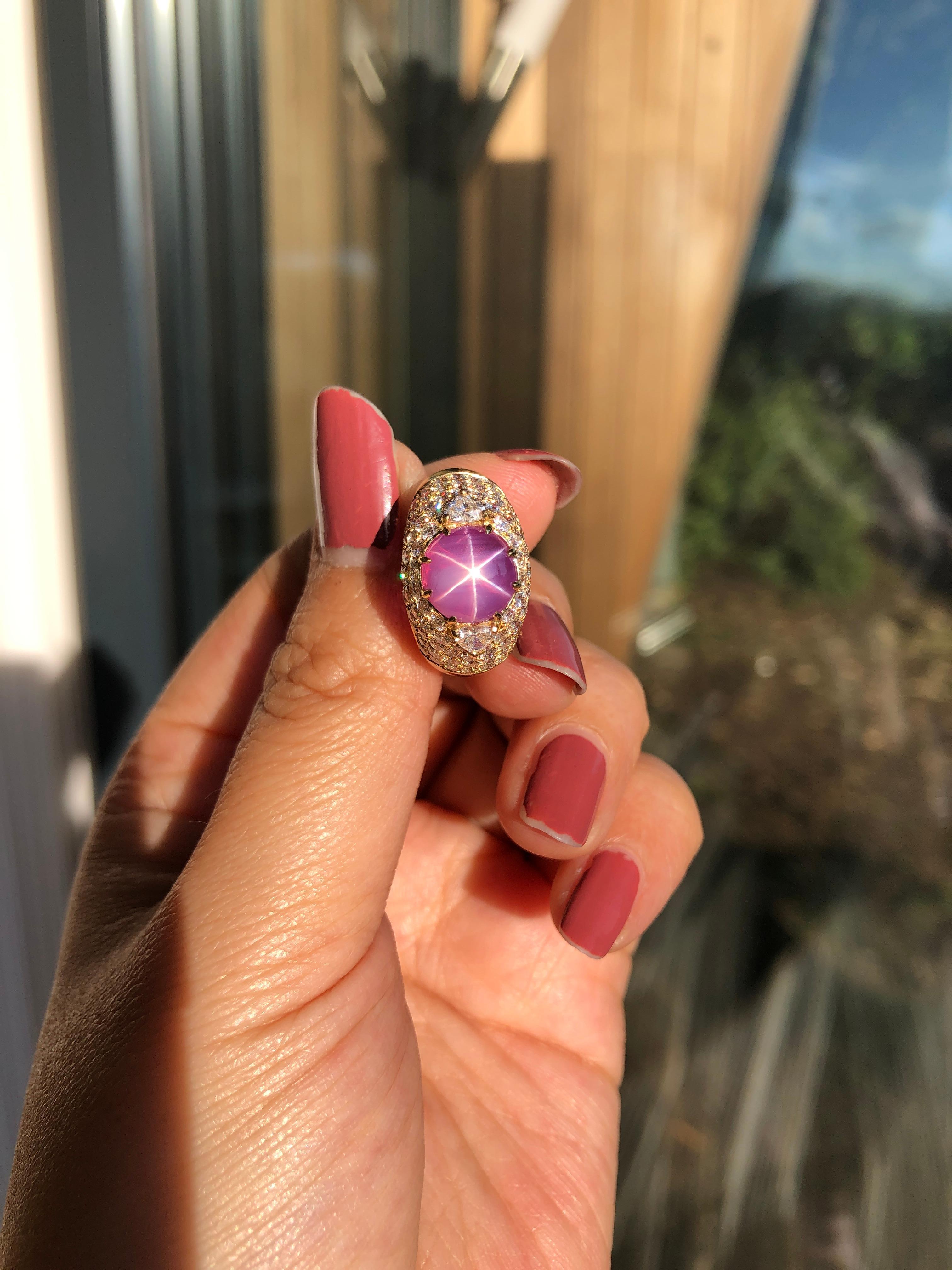 Ceylon Pink Star Sapphire and Diamond Ring at 1stDibs
