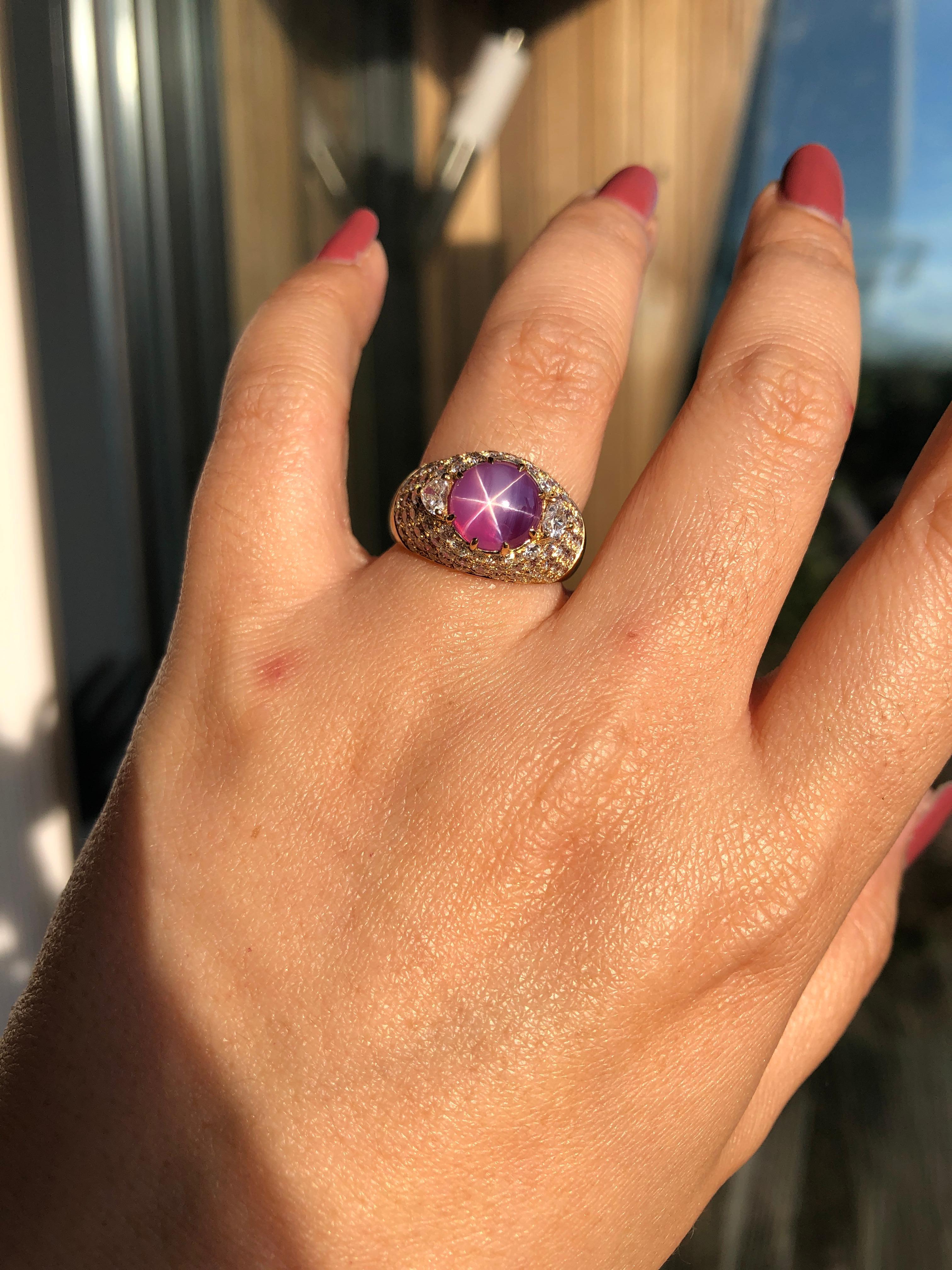 Ceylon Pink Star Sapphire and Diamond Ring In Excellent Condition In Banbury, GB