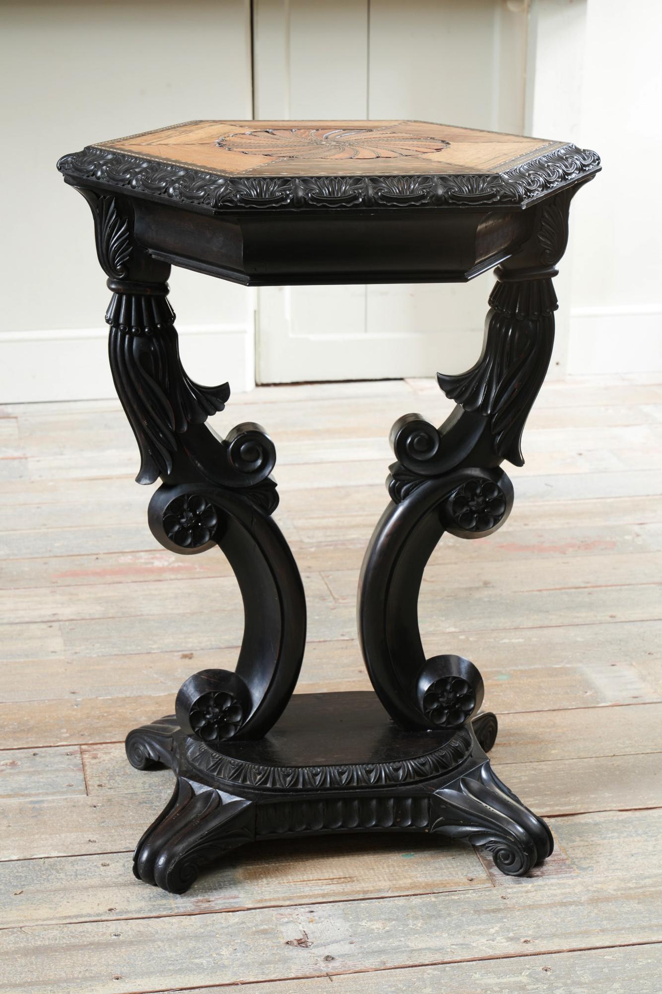 A Ceylonese Ebony & Specimen Wood Occasional Table For Sale 7