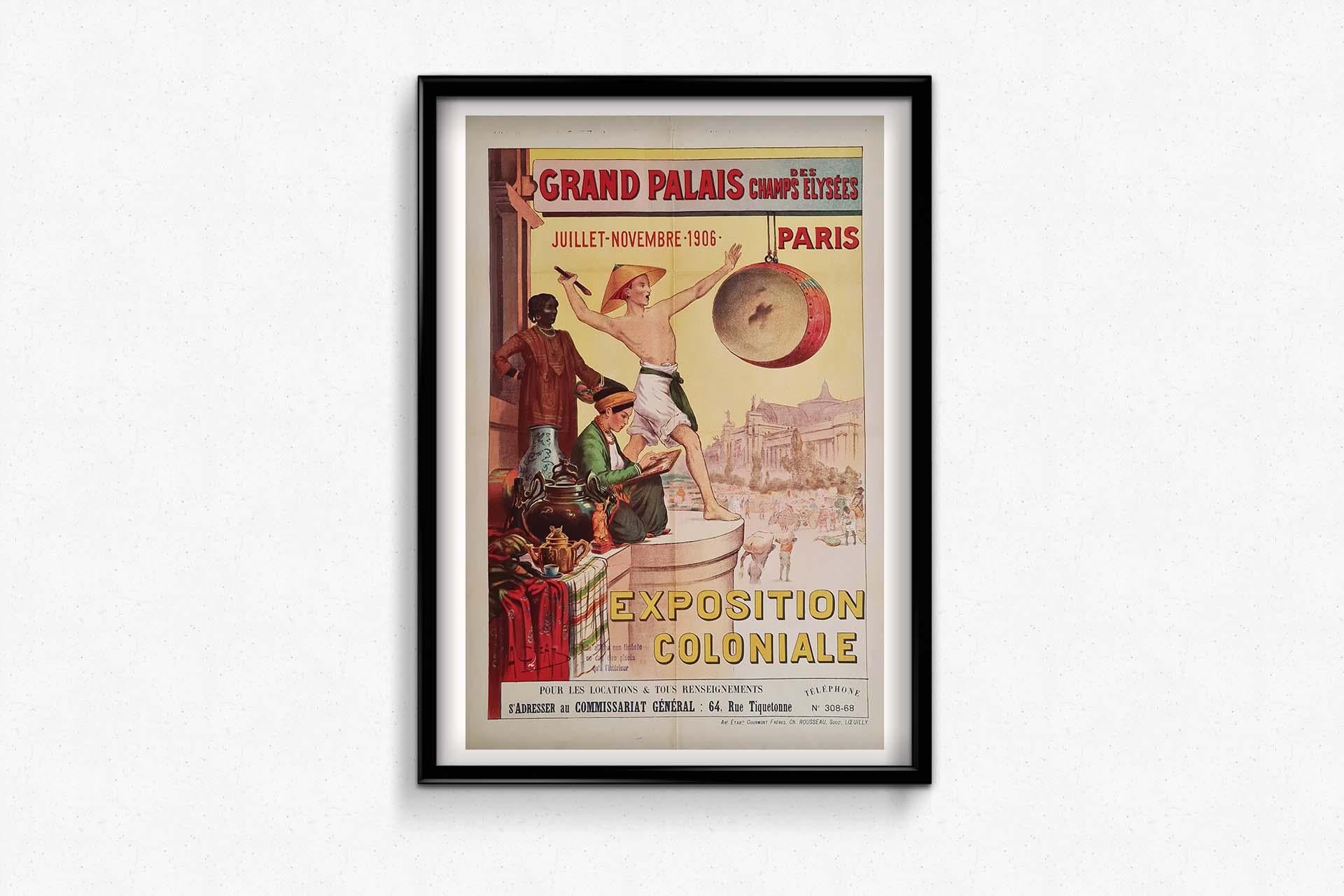 Original poster of Cezard for the colonial exhibition of 1906 in Paris For Sale 2