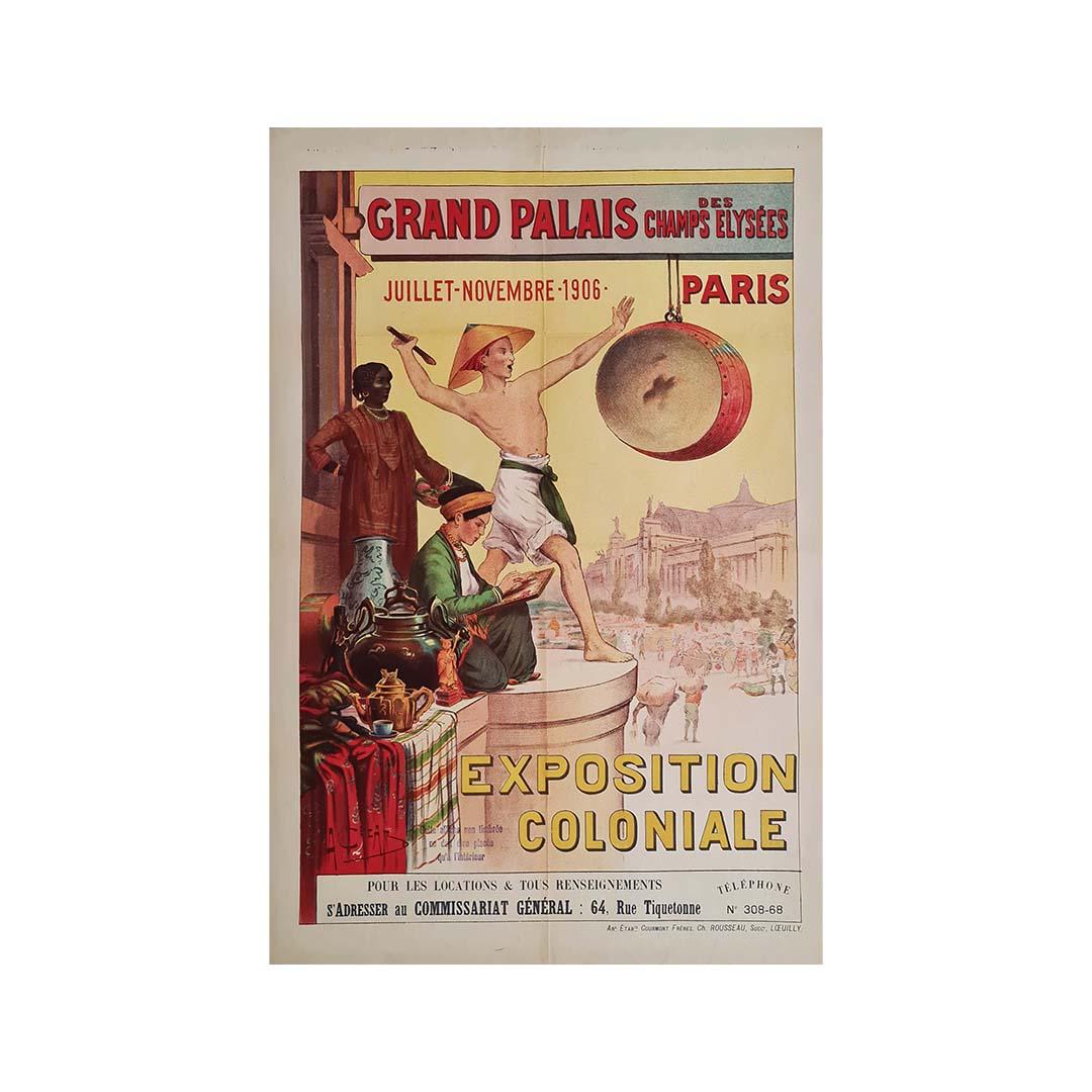 Affiche originale de Cézard pour l'exposition coloniale de 1906 à Paris - Print de A. Cezard