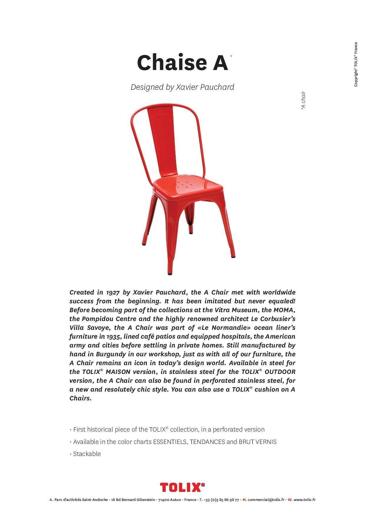 Ein-Stuhl für den Innenraum in Chilli Pepper von Xavier Pauchard & Tolix, US im Zustand „Neu“ im Angebot in Shakopee, MN