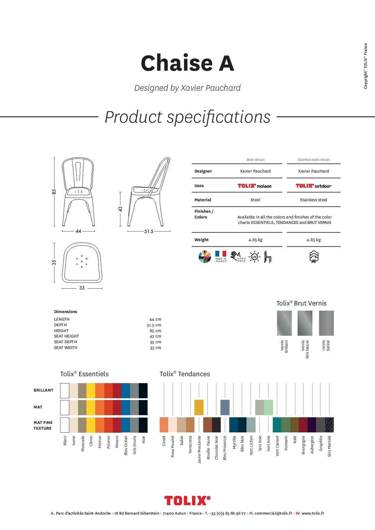 Contemporary A-Chair Indoor in Chilli Pepper by Xavier Pauchard & Tolix, US For Sale