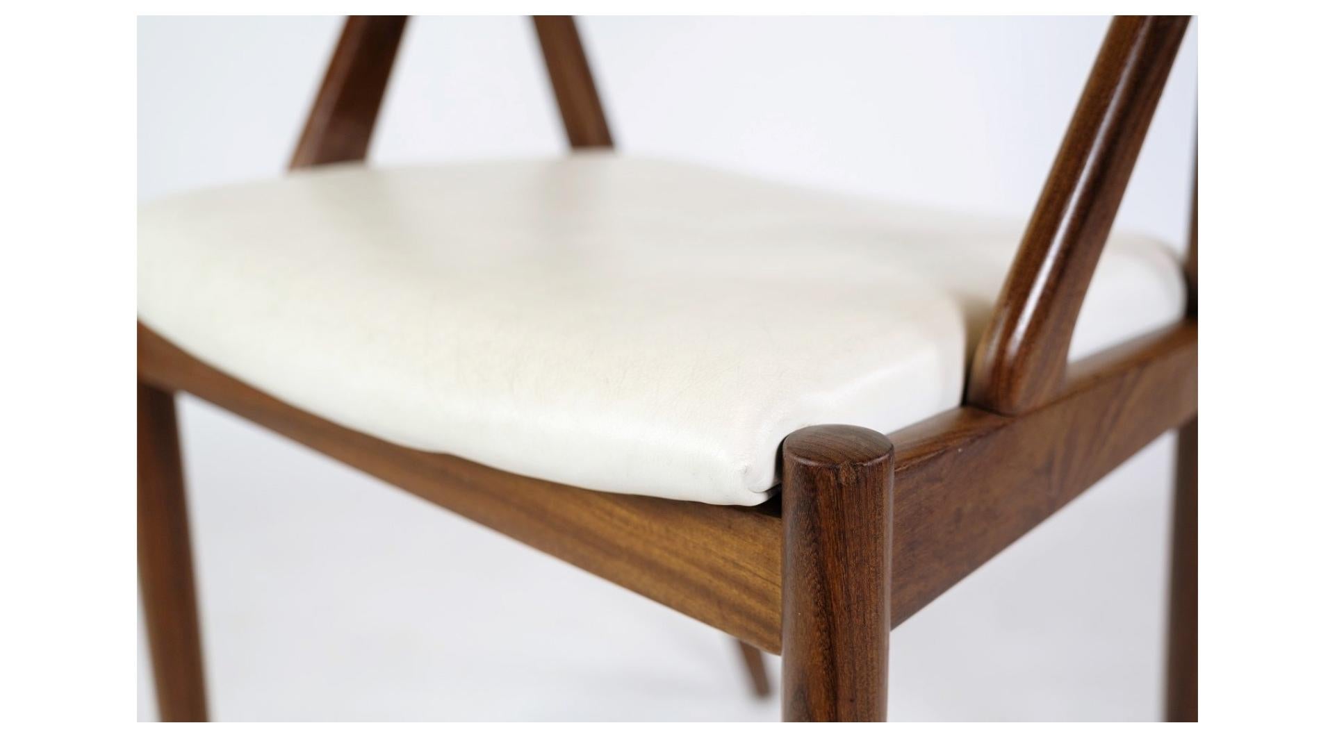 Mid-Century Modern Chair Made In Teak & White Leather Model 31 By Kai Kristiansen From 1960s  For Sale