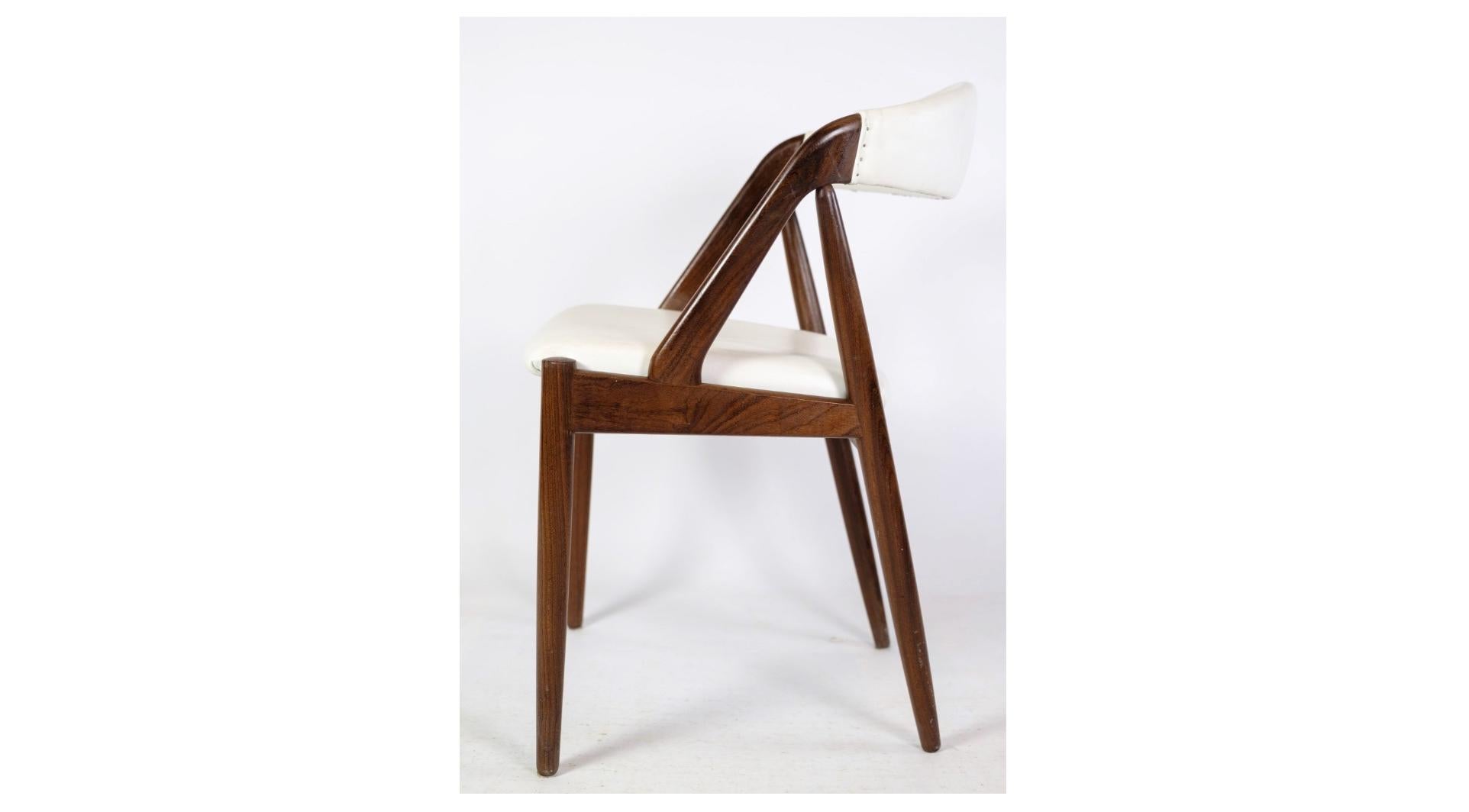 Danish Chair Made In Teak & White Leather Model 31 By Kai Kristiansen From 1960s  For Sale