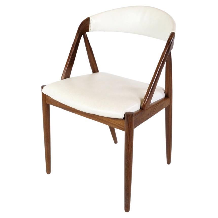 Stuhl aus Teakholz und weißem Leder Modell 31 von Kai Kristiansen aus den 1960er Jahren 