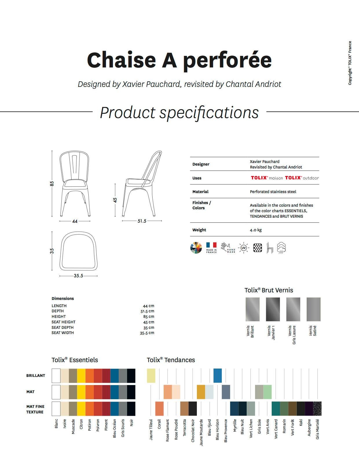 A-Chair Perforated in Essential Colors by Xavier Pauchard & Tolix For Sale 12