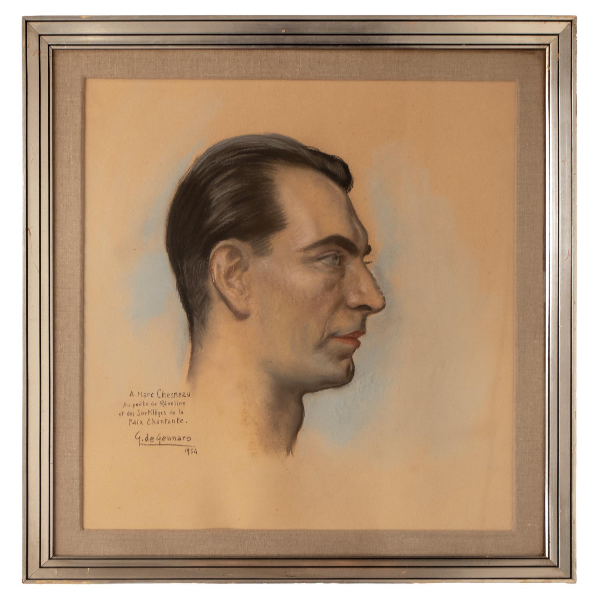 Portrait à l'aquarelle de Gaetano de Gennaro du poète Marc Chesneau