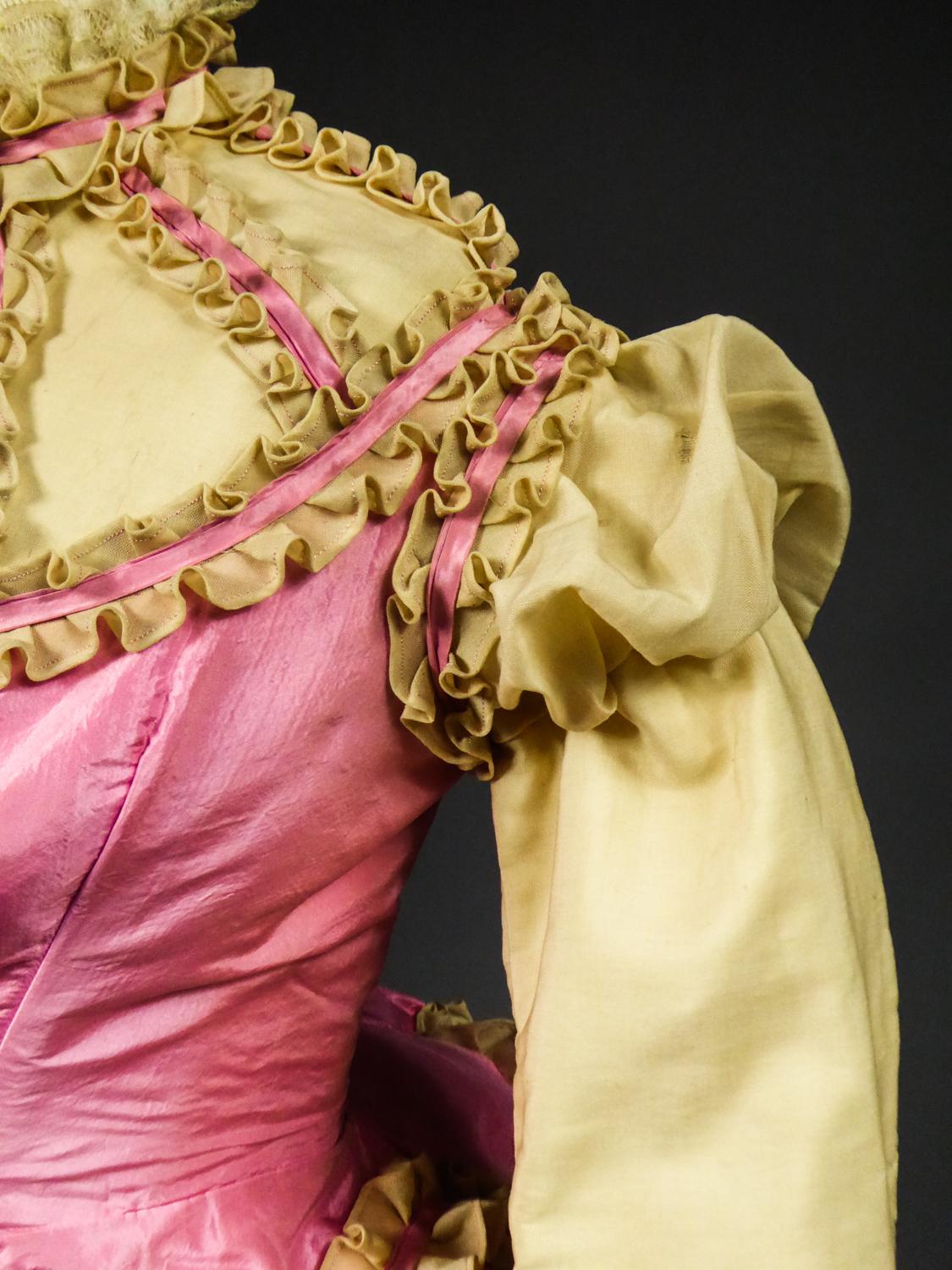 A Challis and Taffeta Bustle Cage Fashion Dress - France circa 1880 2