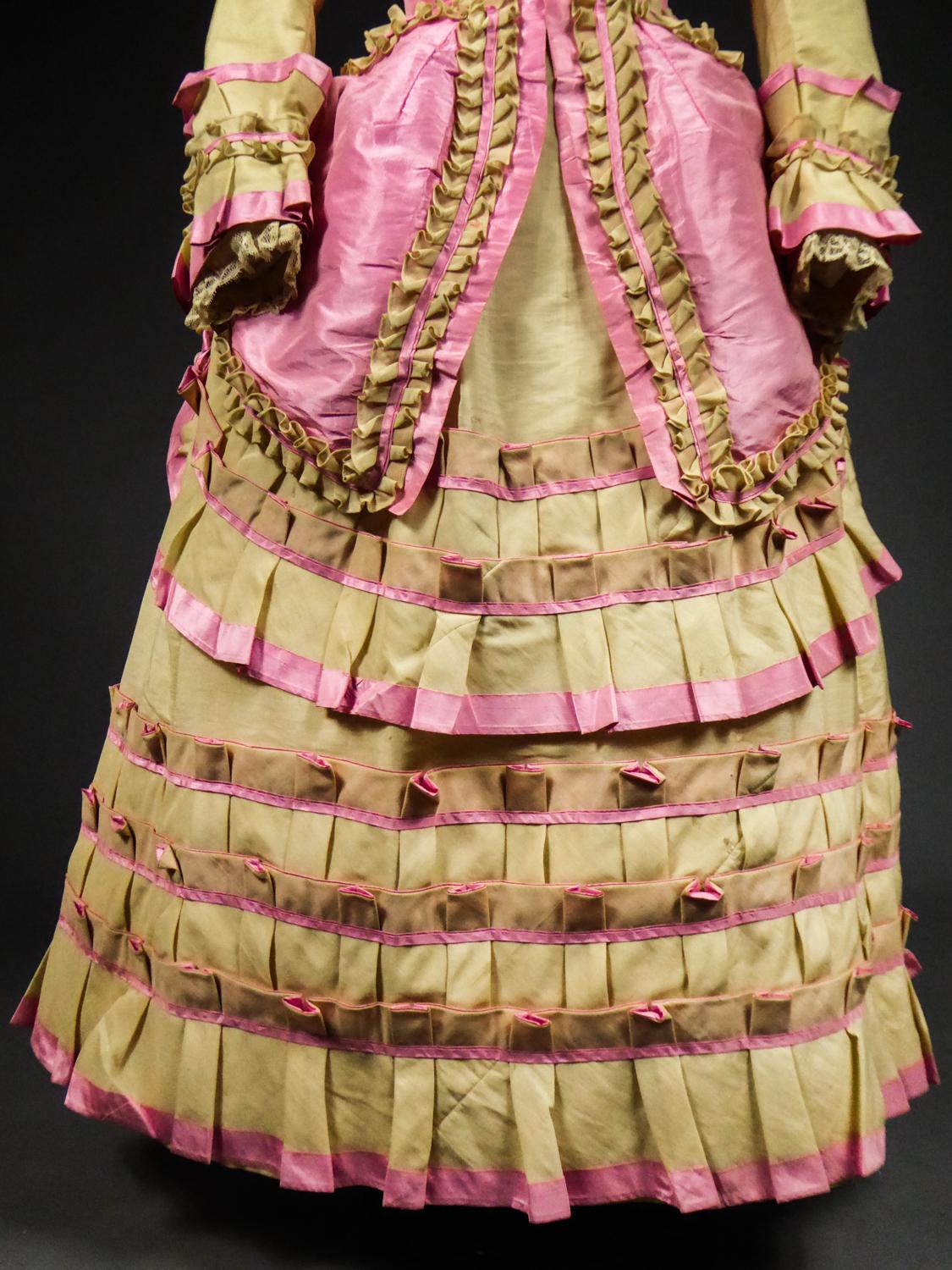 Women's A Challis and Taffeta Bustle Cage Fashion Dress - France circa 1880