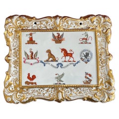 Antique A Chamberlain & Co Worcester Amorial Crest Sample Plaque c.1840