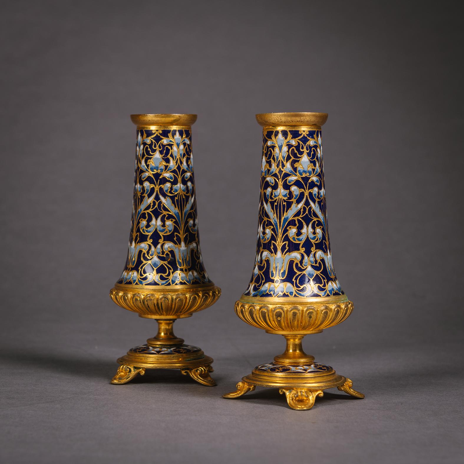 Gilt A Champlevé Enamel Three Piece Desk Set, Attributed to Barbedienne For Sale
