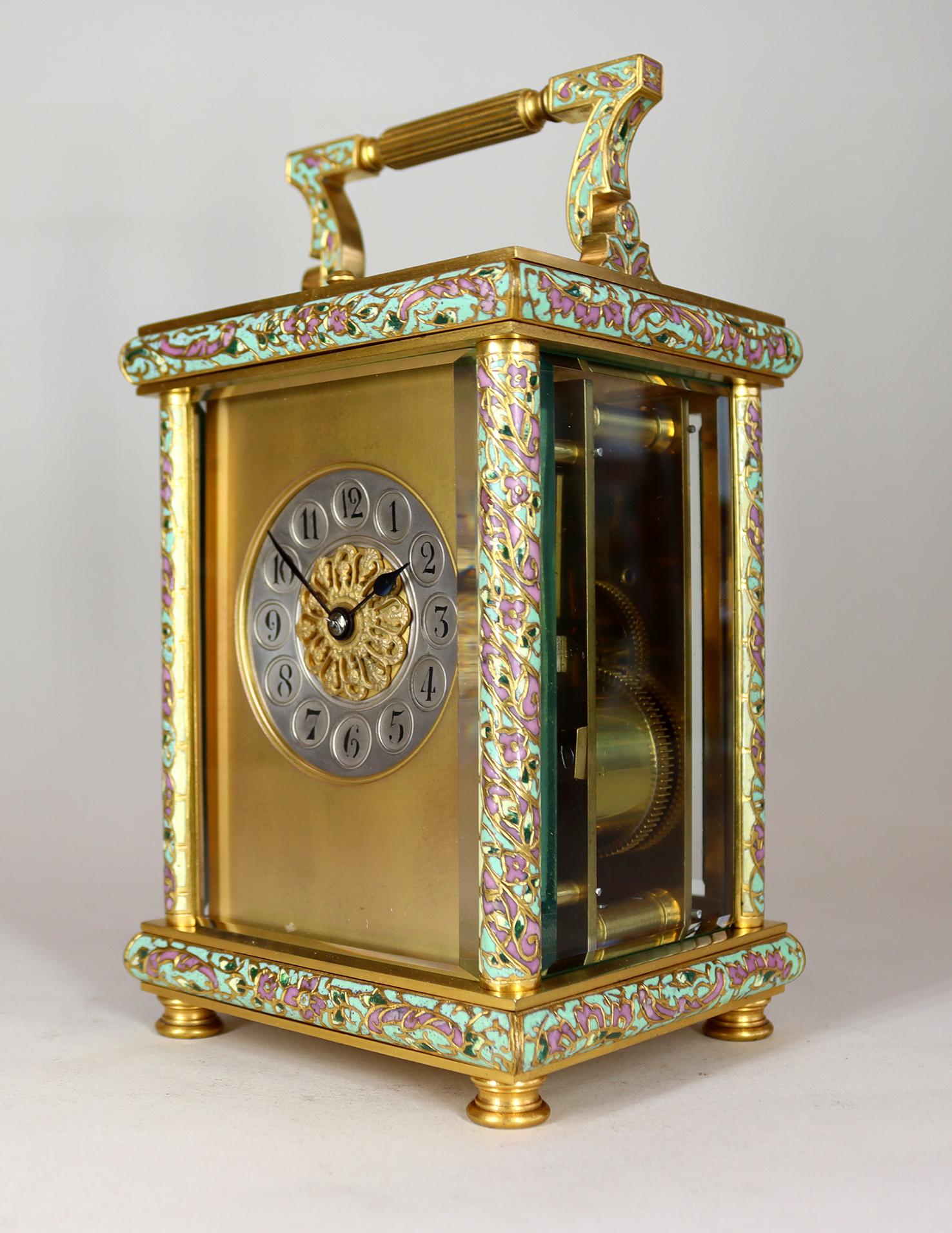 Aesthetic Movement A Champlevé Repeating Carriage Clock be E.Maurice & Cie Paris For Sale