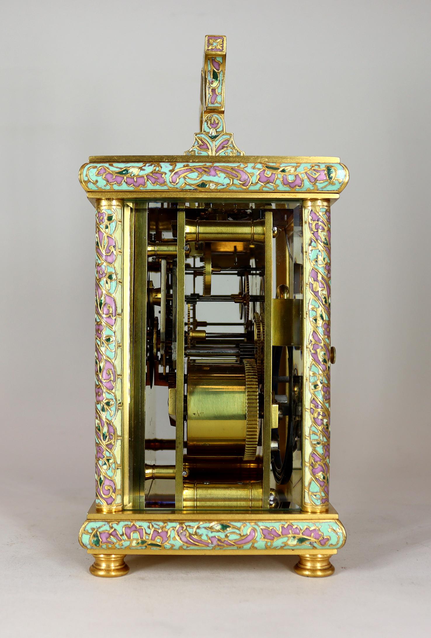 French A Champlevé Repeating Carriage Clock be E.Maurice & Cie Paris For Sale