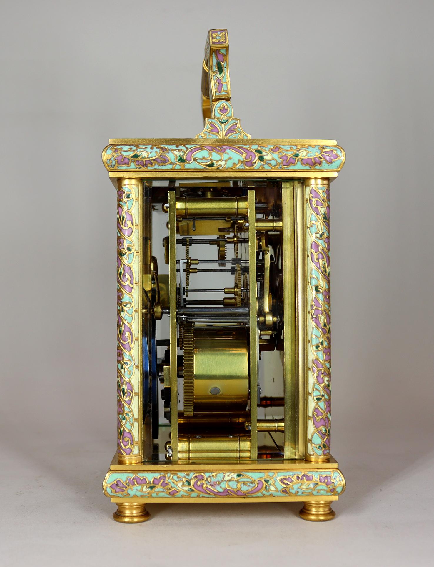 Enamel A Champlevé Repeating Carriage Clock be E.Maurice & Cie Paris For Sale