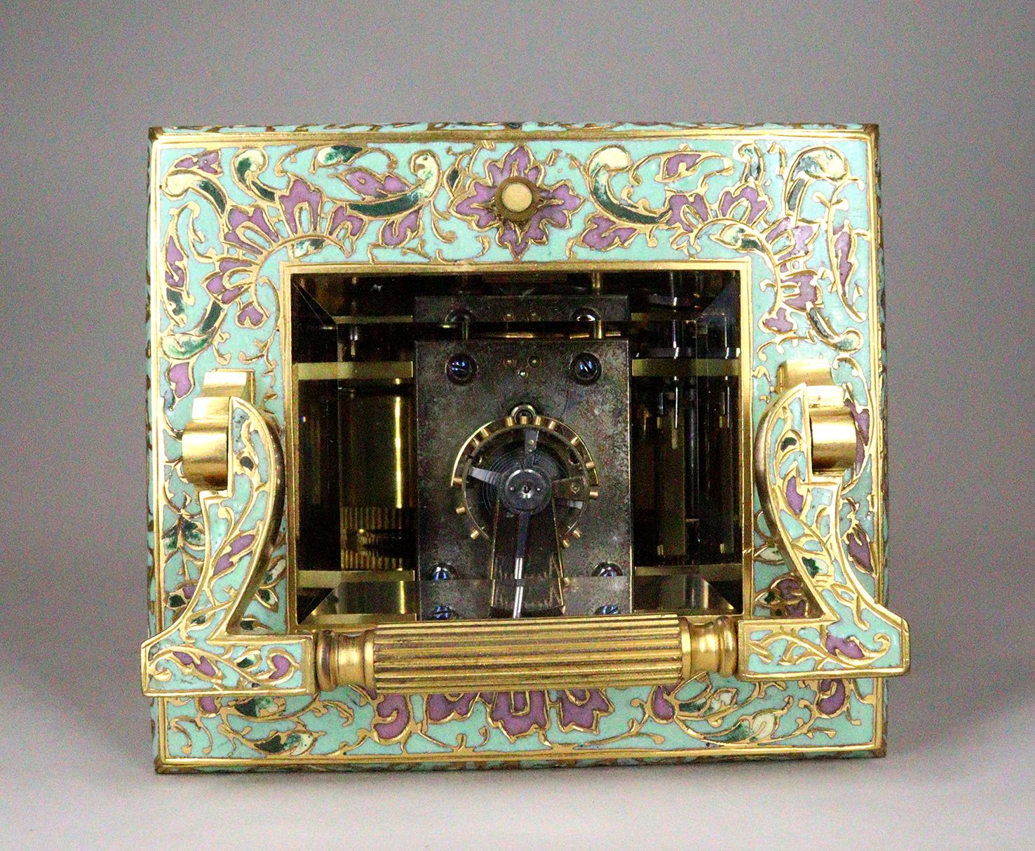 A Champlevé Repeating Carriage Clock be E.Maurice & Cie Paris For Sale 2