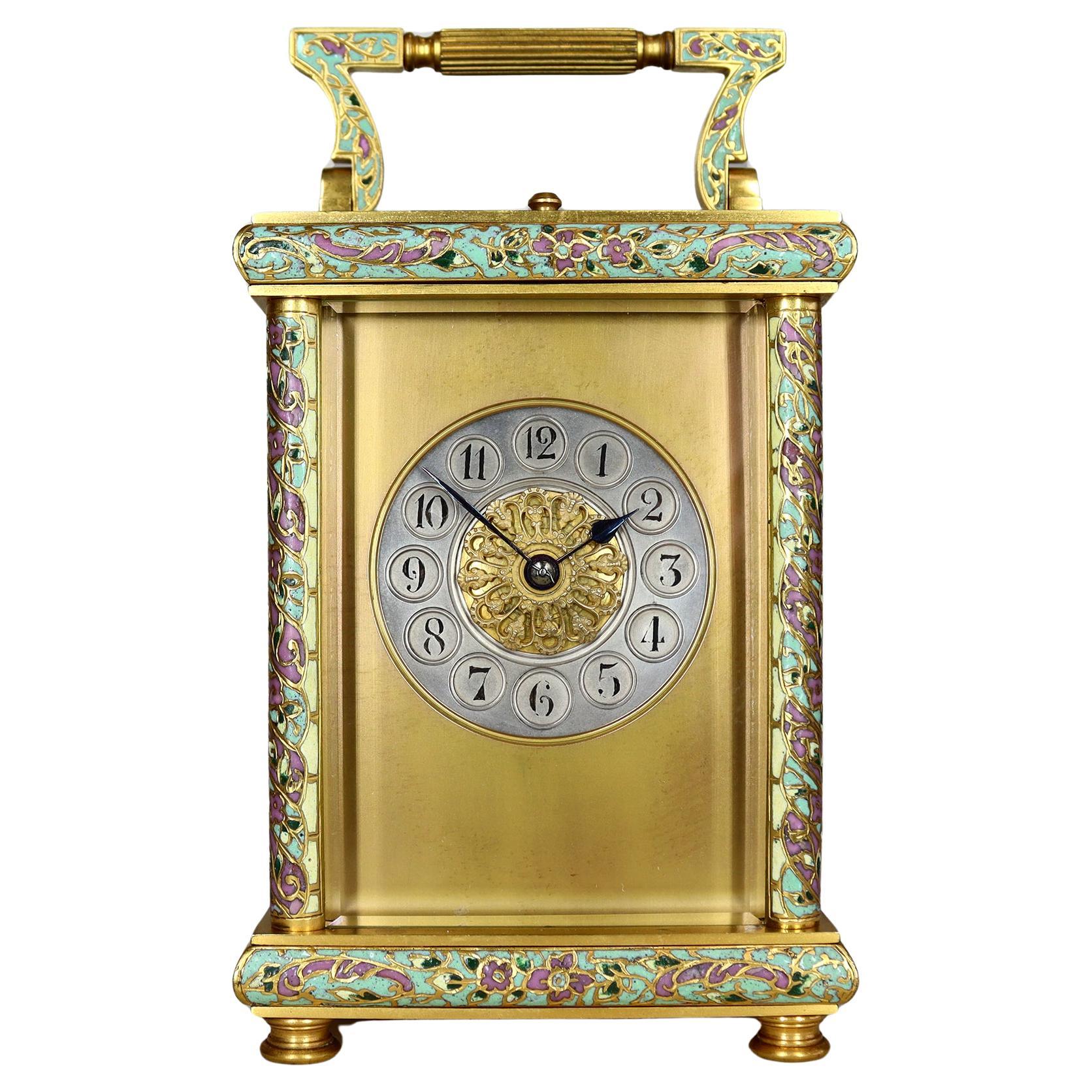 A Champlevé Repeating Carriage Clock be E.Maurice & Cie Paris For Sale