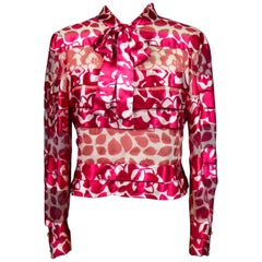 Used A Chanel Blouse in Printed Silk Numbered 46641 Circa 1970