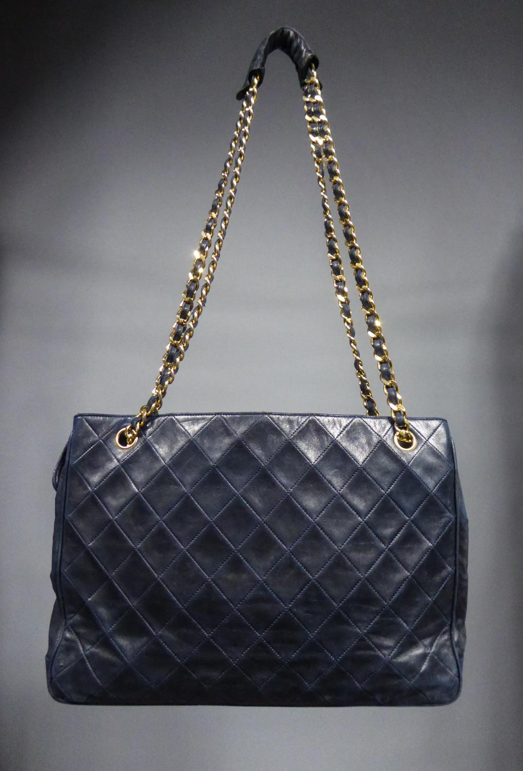 A Chanel Cabas or Grand Shopping Bag in Navy Quilted Leather Circa 2000 2