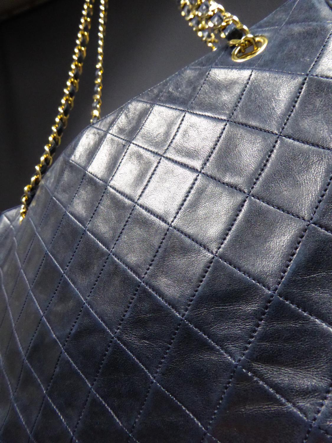 A Chanel Cabas or Grand Shopping Bag in Navy Quilted Leather Circa 2000 3