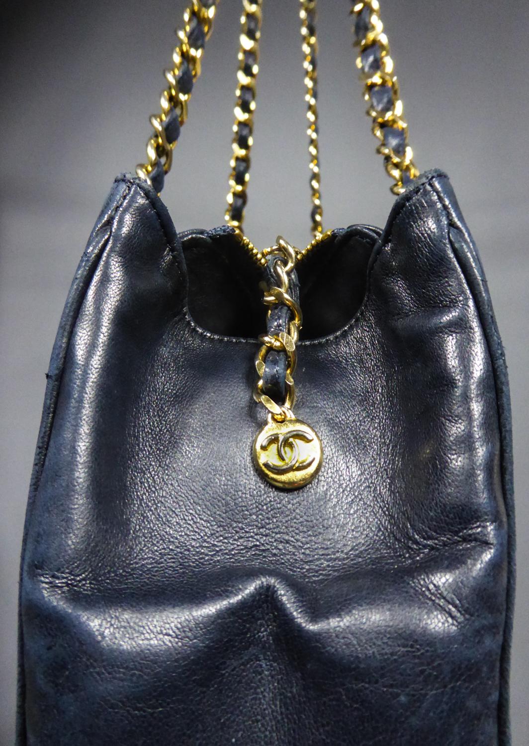 A Chanel Cabas or Grand Shopping Bag in Navy Quilted Leather Circa 2000 4