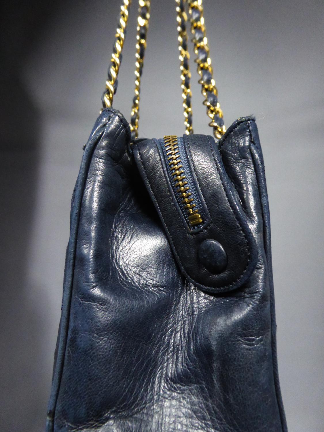 A Chanel Cabas or Grand Shopping Bag in Navy Quilted Leather Circa 2000 5