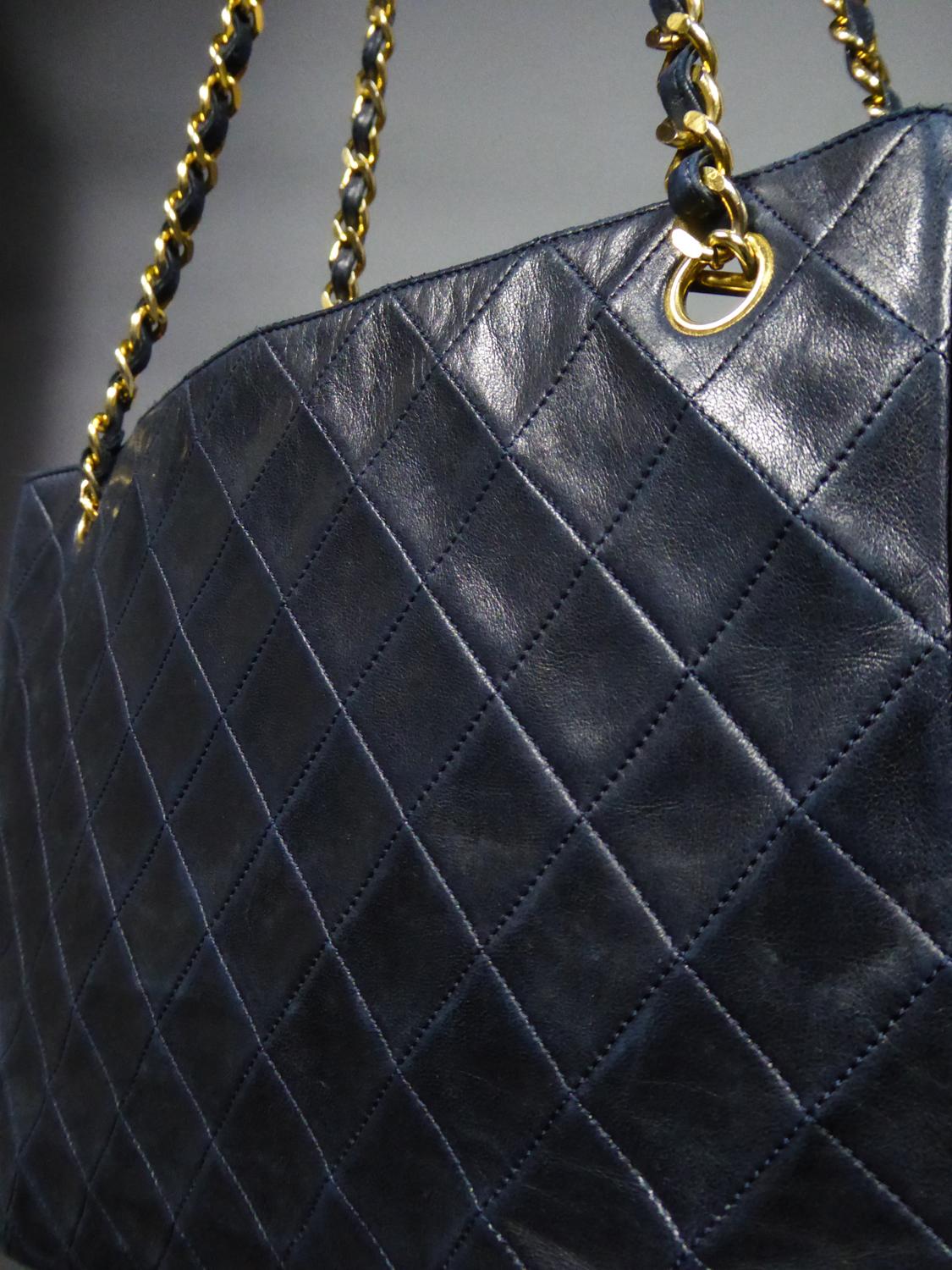 A Chanel Cabas or Grand Shopping Bag in Navy Quilted Leather Circa 2000 1
