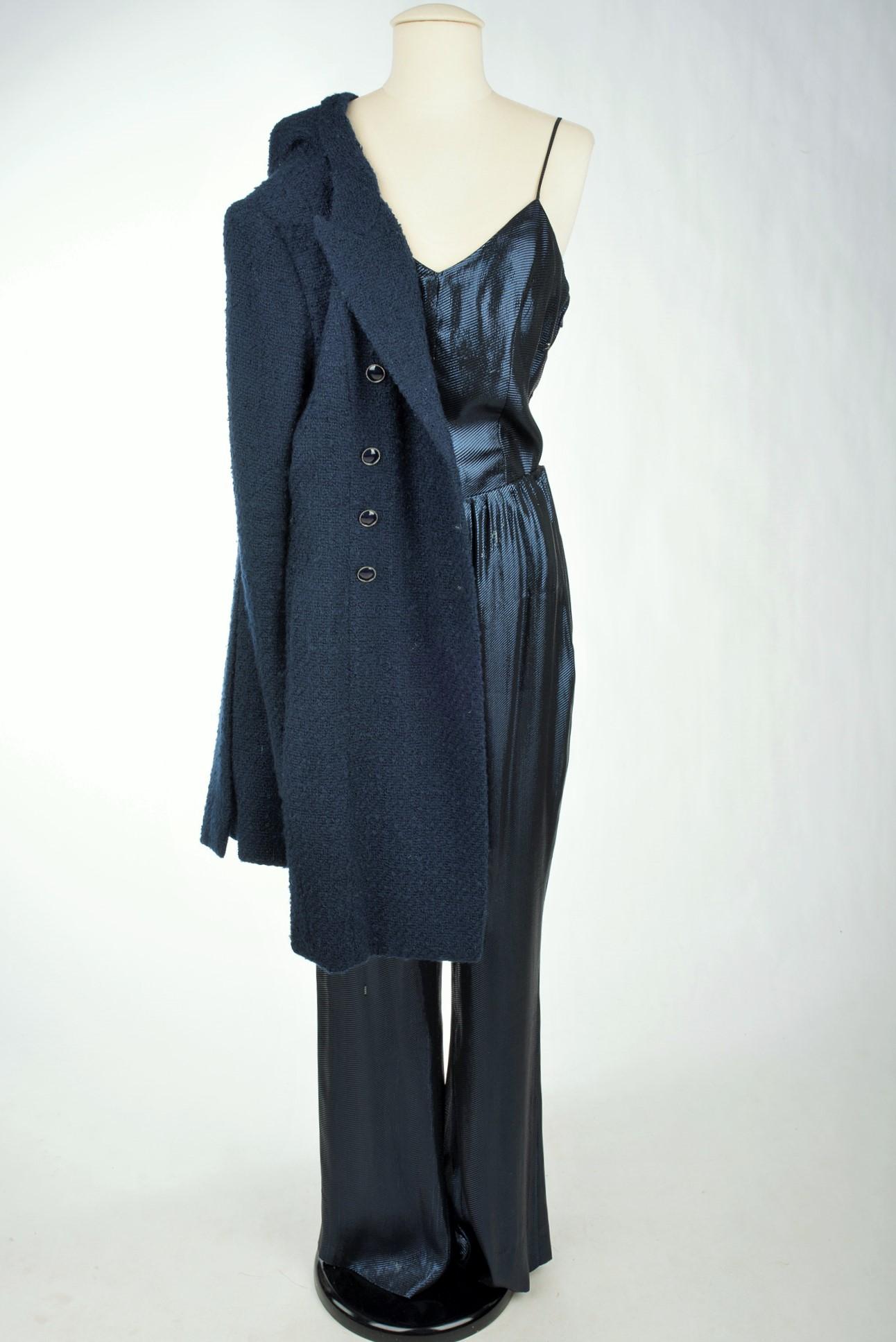 A Chanel Haute Couture Evening Lamé Pyjamas and Woollen Coat Circa Numbered 1980 13