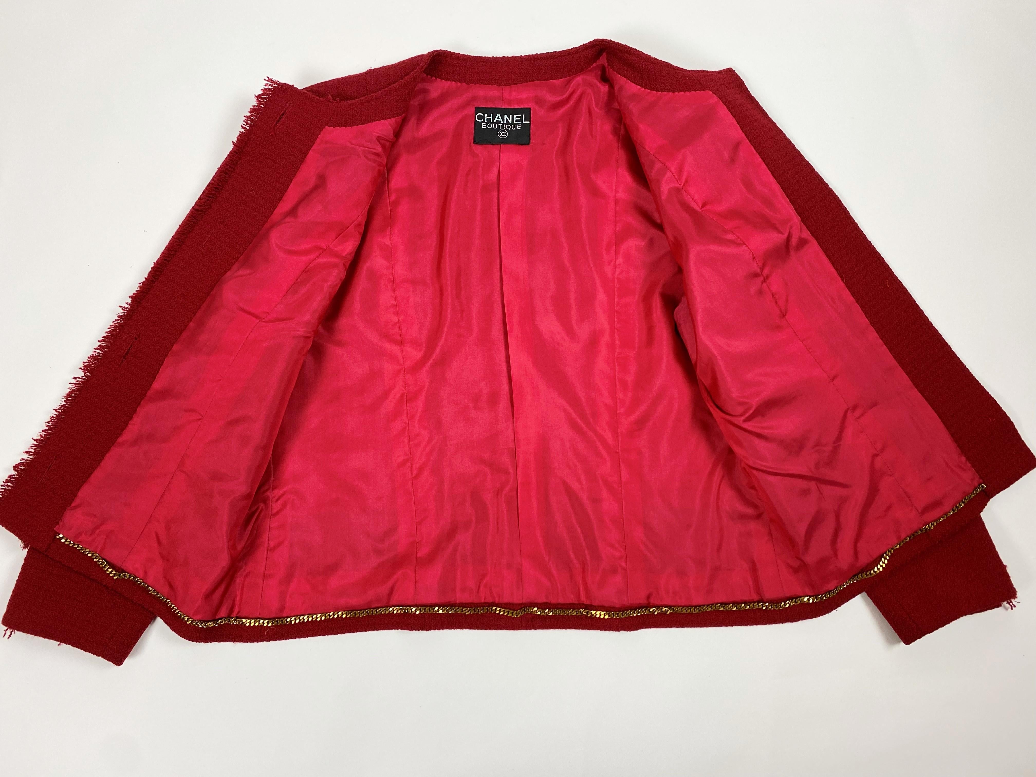 A Chanel - Karl Lagerfeld Veste en laine mohair rouge Circa 1995-2000 en vente 11