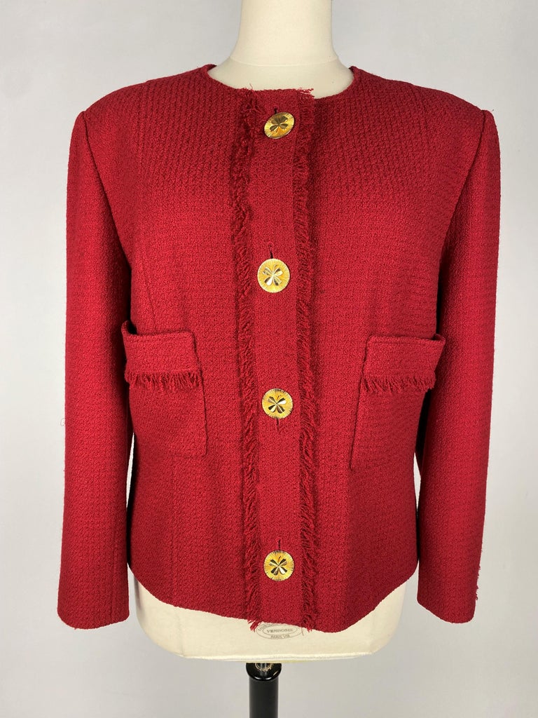 A Chanel - Karl Lagerfeld Red Mohair Wool Jacket Circa 1995-2000 In Good Condition For Sale In Toulon, FR
