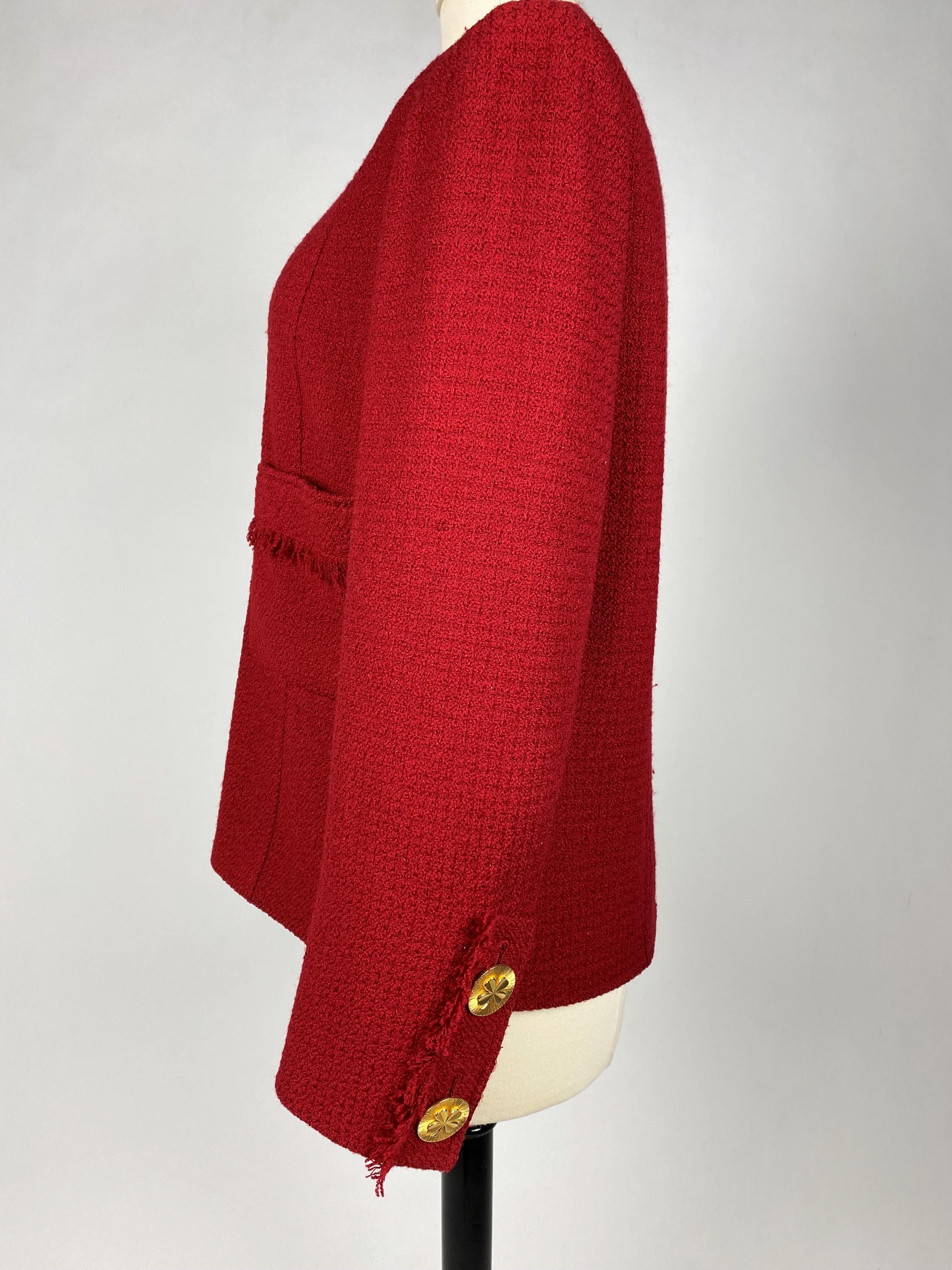 A Chanel - Karl Lagerfeld Red Mohair Wool Jacket Circa 1995-2000 In Good Condition For Sale In Toulon, FR