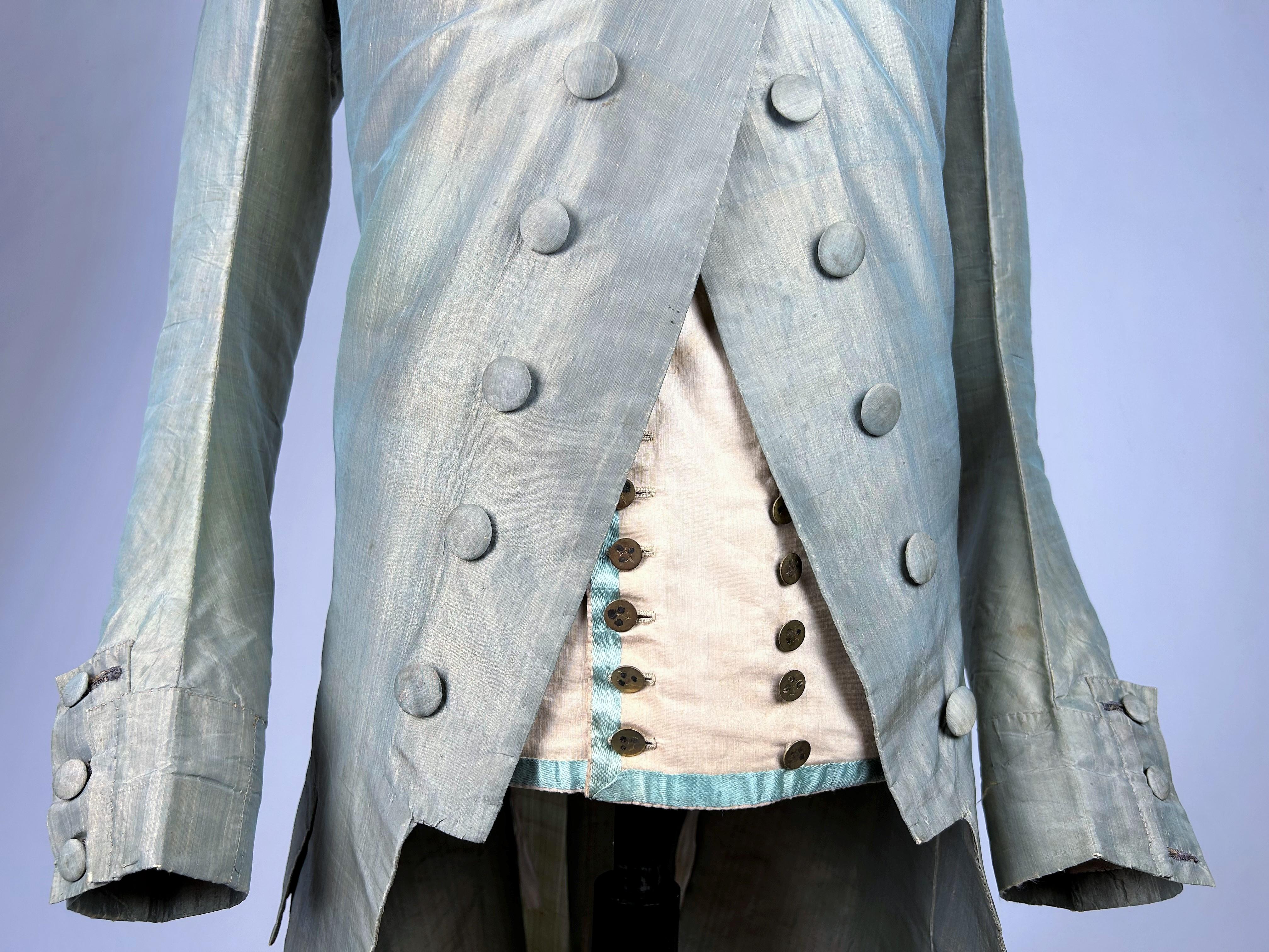 A changing taffeta summer habit and cotton waistcoat - England Circa 1785 In Good Condition In Toulon, FR