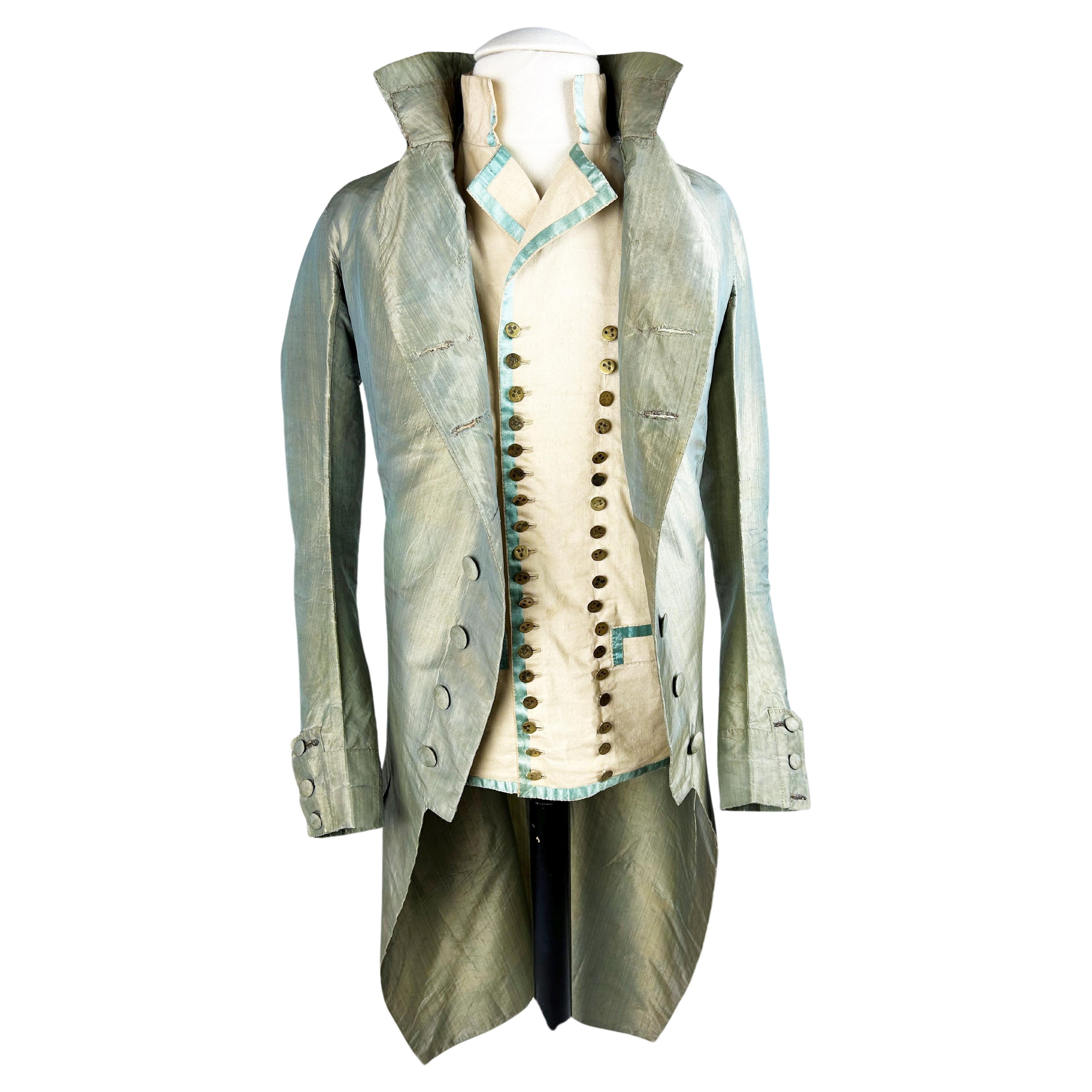 A changing taffeta summer habit and cotton waistcoat - England Circa 1785