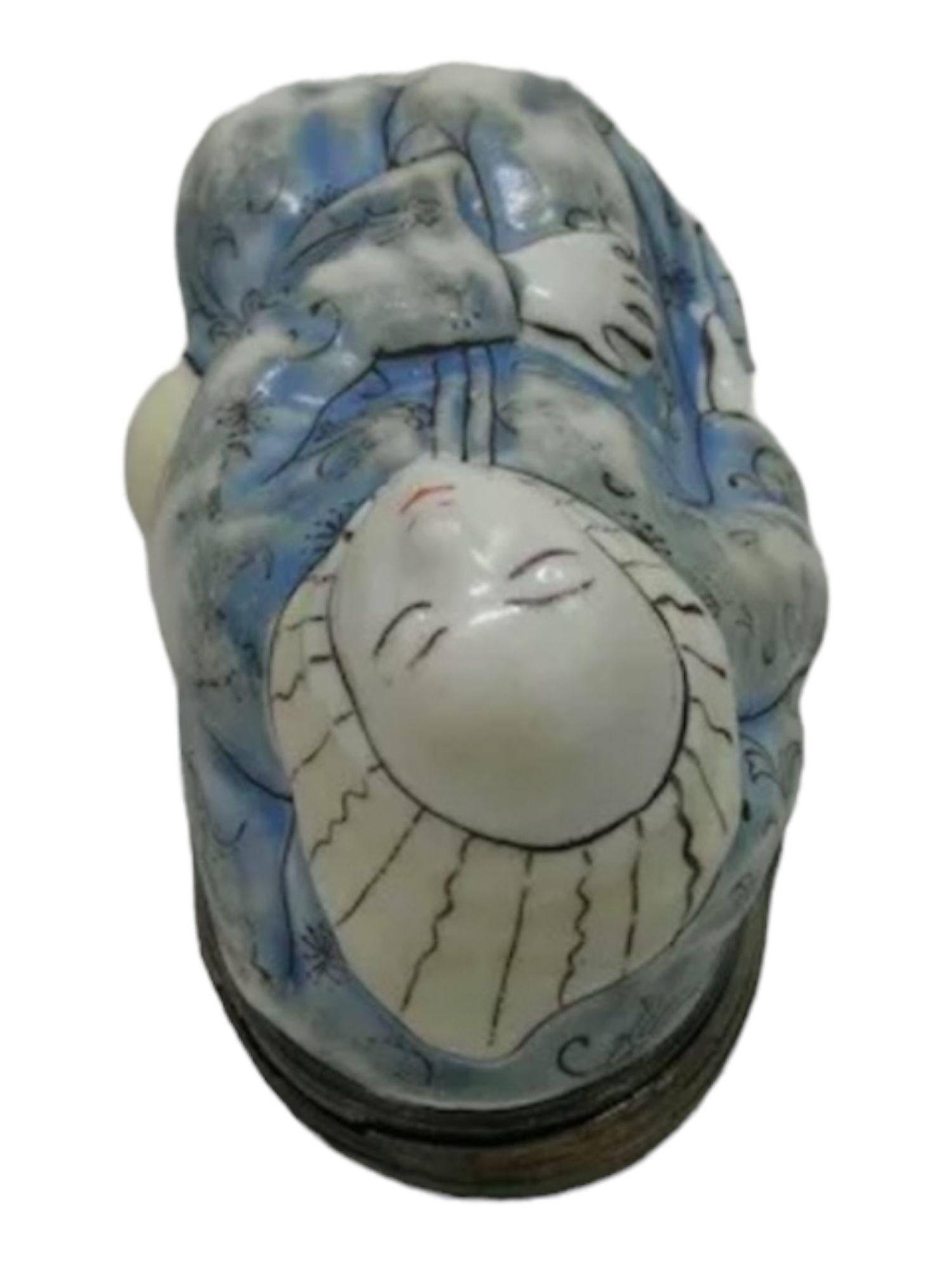 French A Chantilly Silver Mounted Snuff Box of a Sleeping Monk, Mid 18th Century For Sale