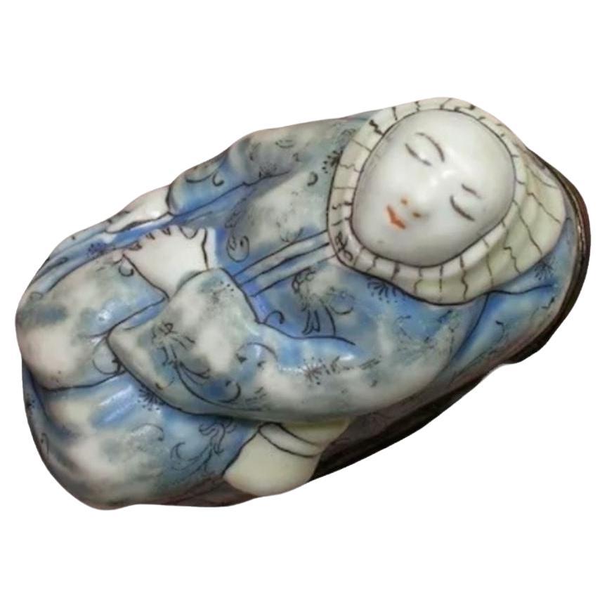 A Chantilly Silver Mounted Snuff Box of a Sleeping Monk, Mid 18th Century