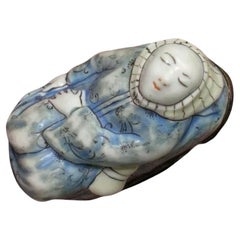 A Chantilly Silver Mounted Snuff Box of a Sleeping Monk, Mid 18th Century