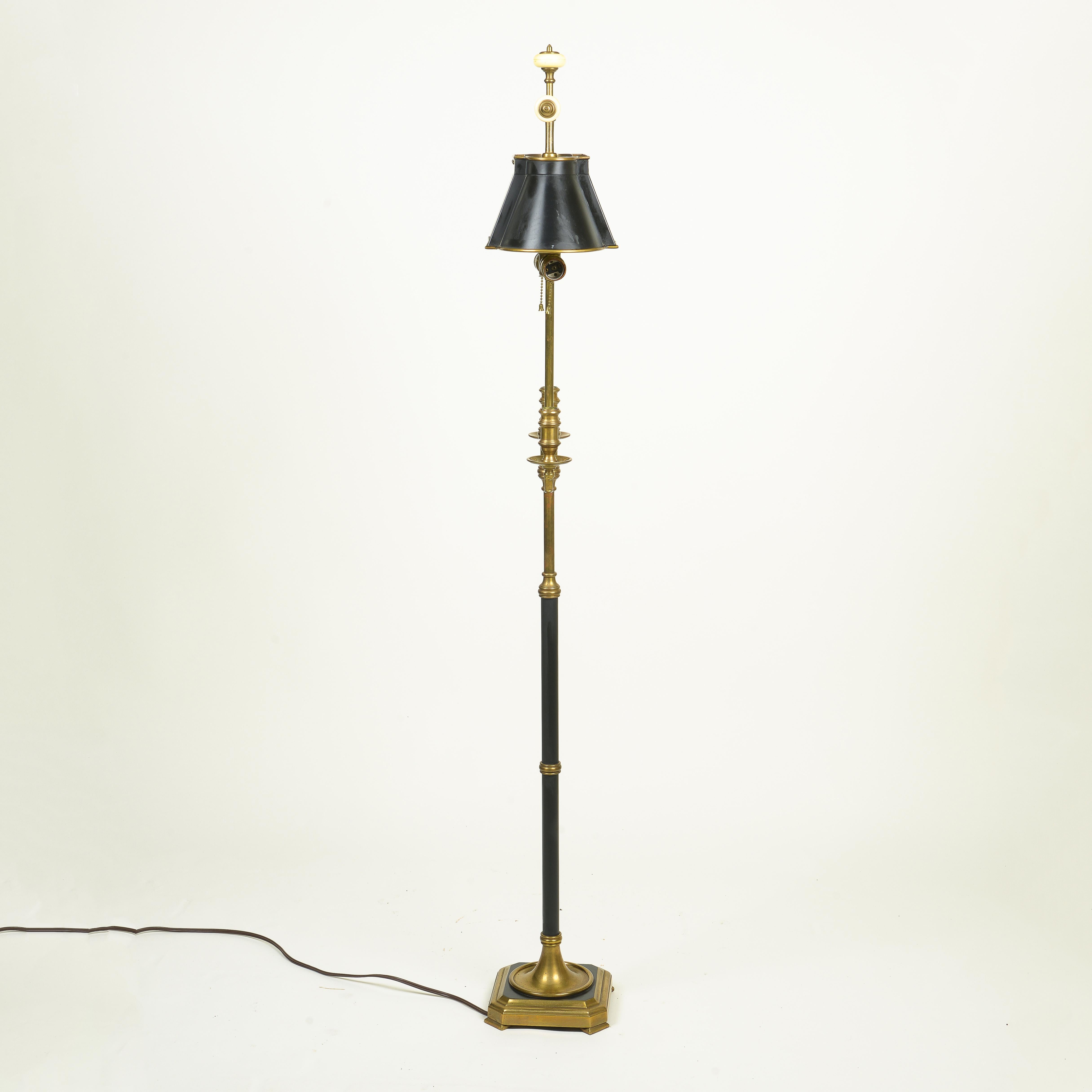 American A Chapman Brass and Black Enamel Bouillotte Style Floor Lamp For Sale