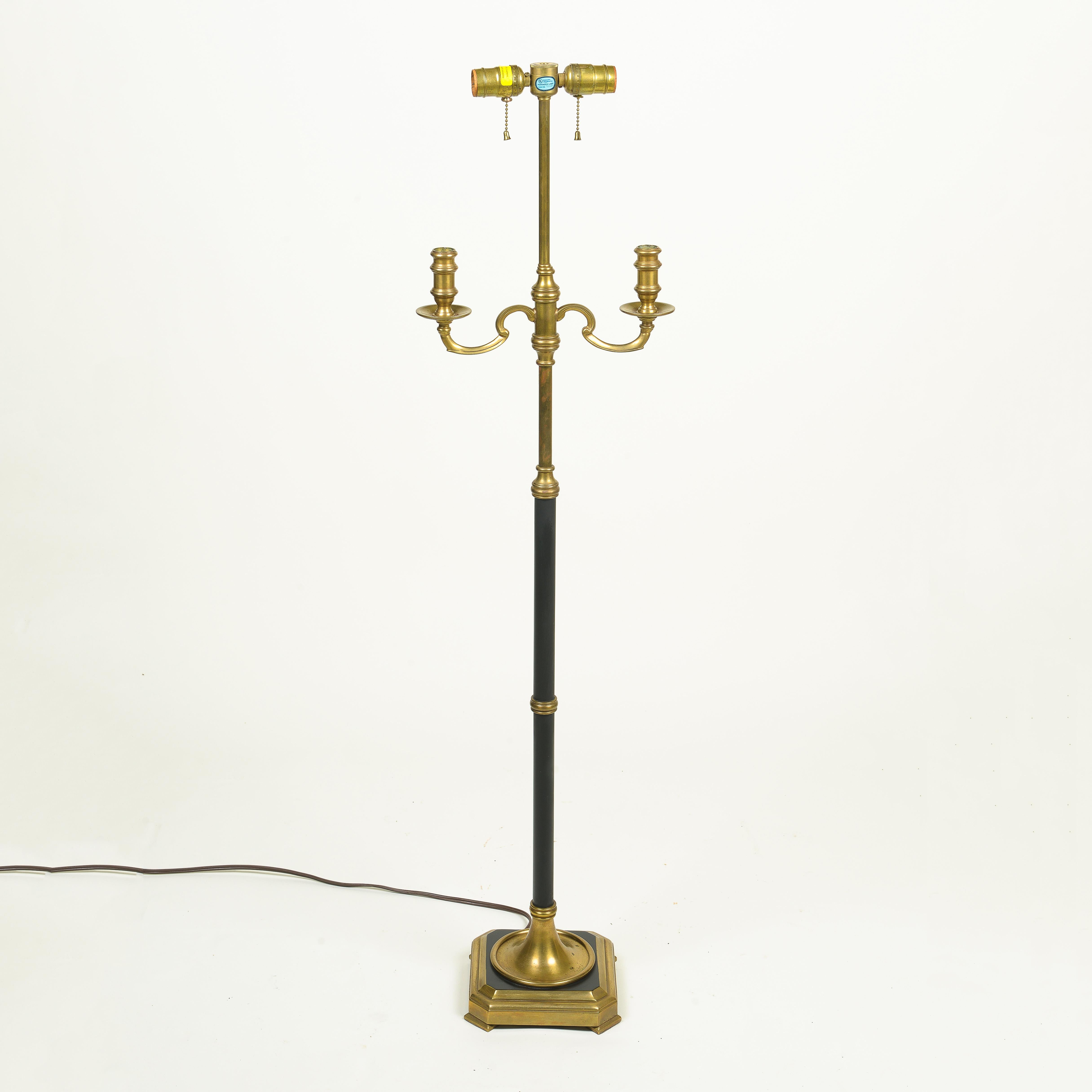 A Chapman Brass and Black Enamel Bouillotte Style Floor Lamp In Good Condition For Sale In New York, NY