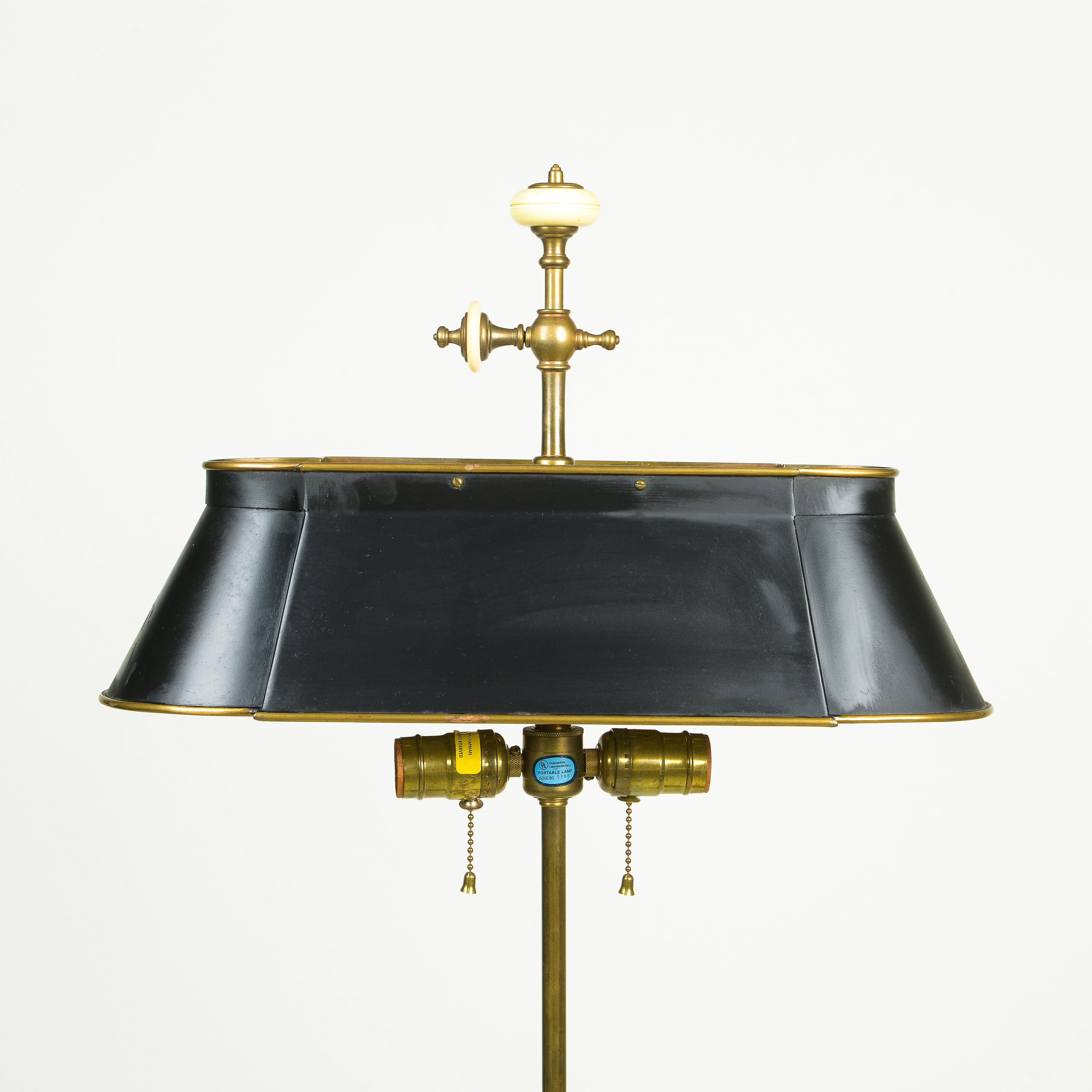 Late 20th Century A Chapman Brass and Black Enamel Bouillotte Style Floor Lamp For Sale
