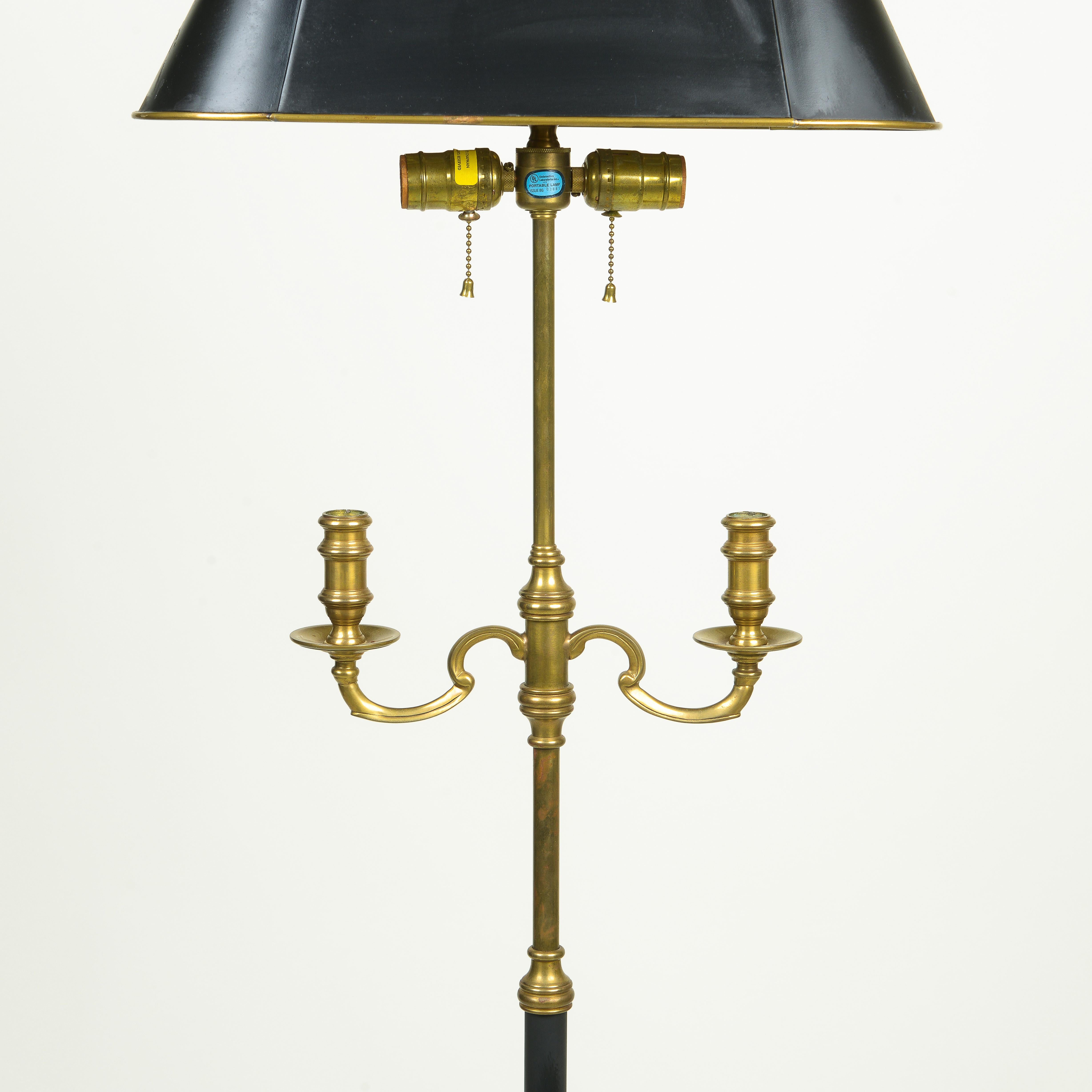 A Chapman Brass and Black Enamel Bouillotte Style Floor Lamp For Sale 1
