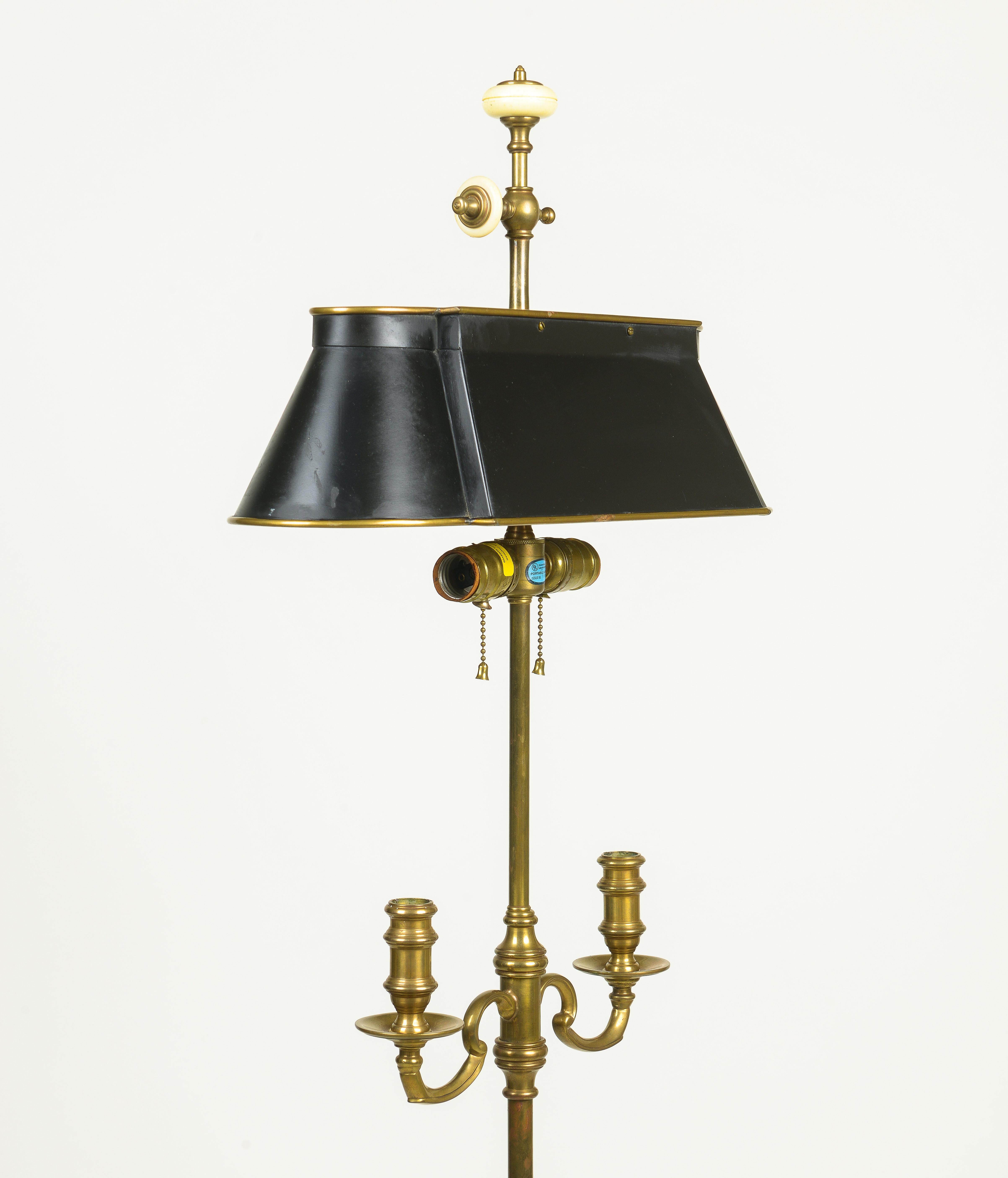 A Chapman Brass and Black Enamel Bouillotte Style Floor Lamp For Sale 3