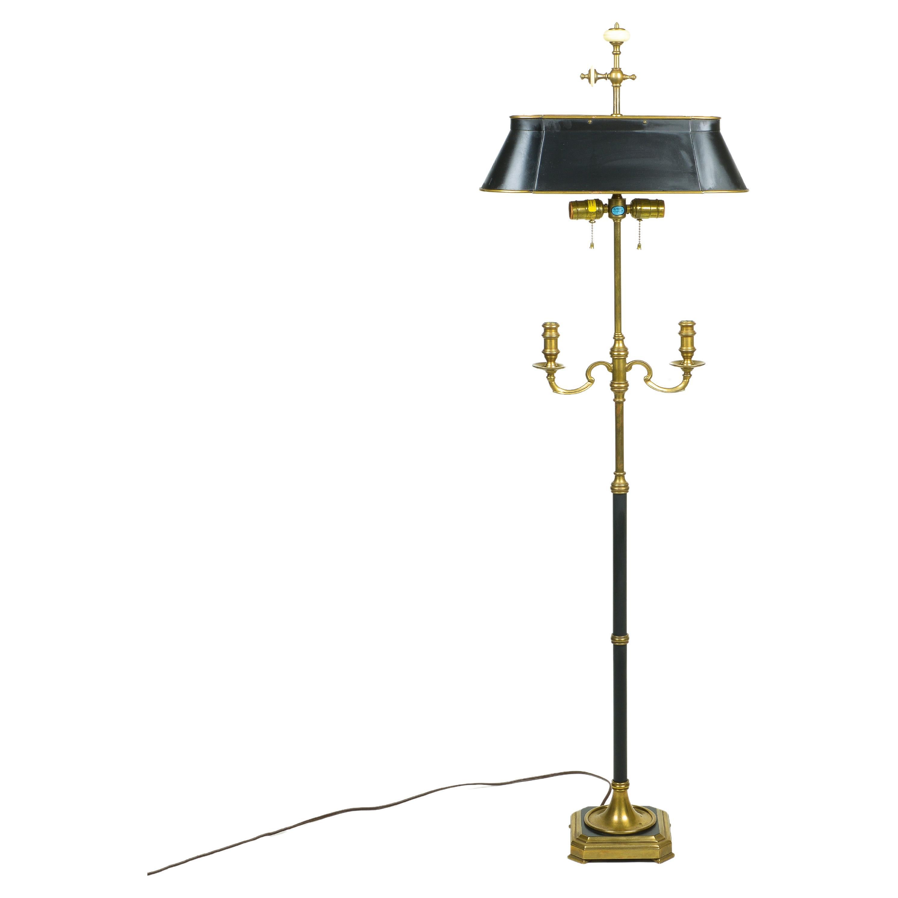 A Chapman Brass and Black Enamel Bouillotte Style Floor Lamp For Sale