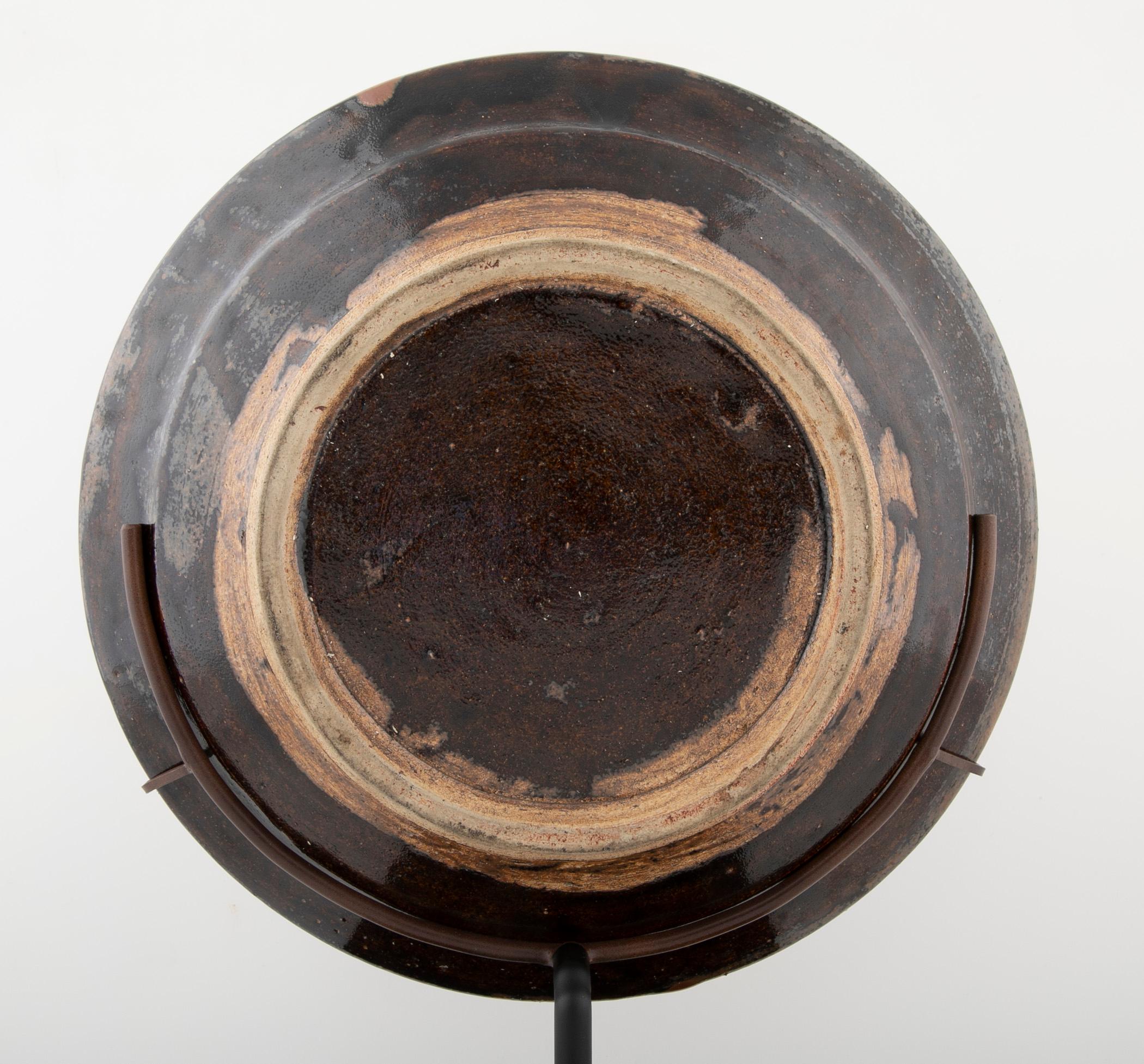 Clay Charger Attributed to Shoji Hamada On Contemporary Stand For Sale