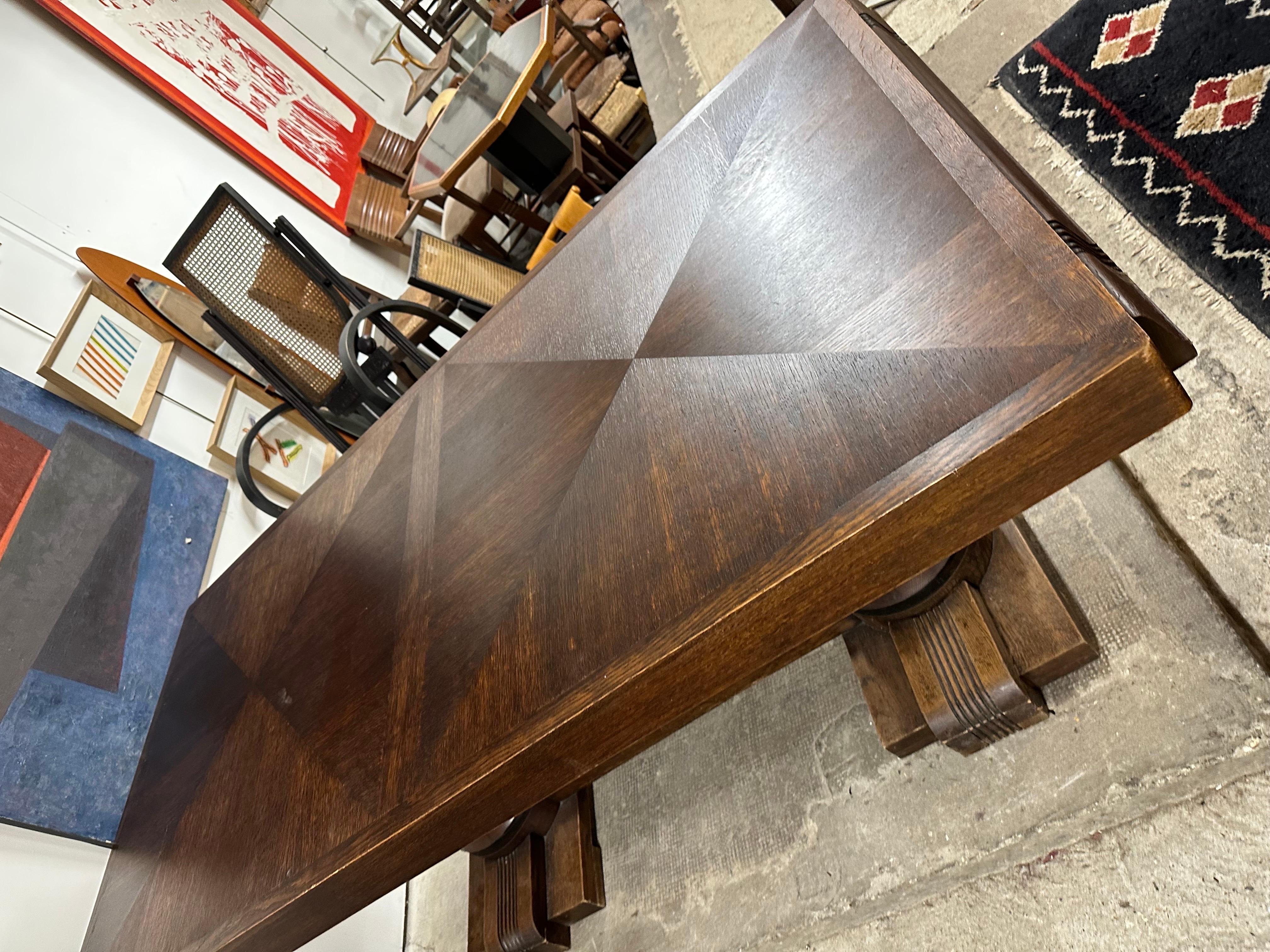 Mid-Century Modern Charles Dudouyt Oak Table For Sale
