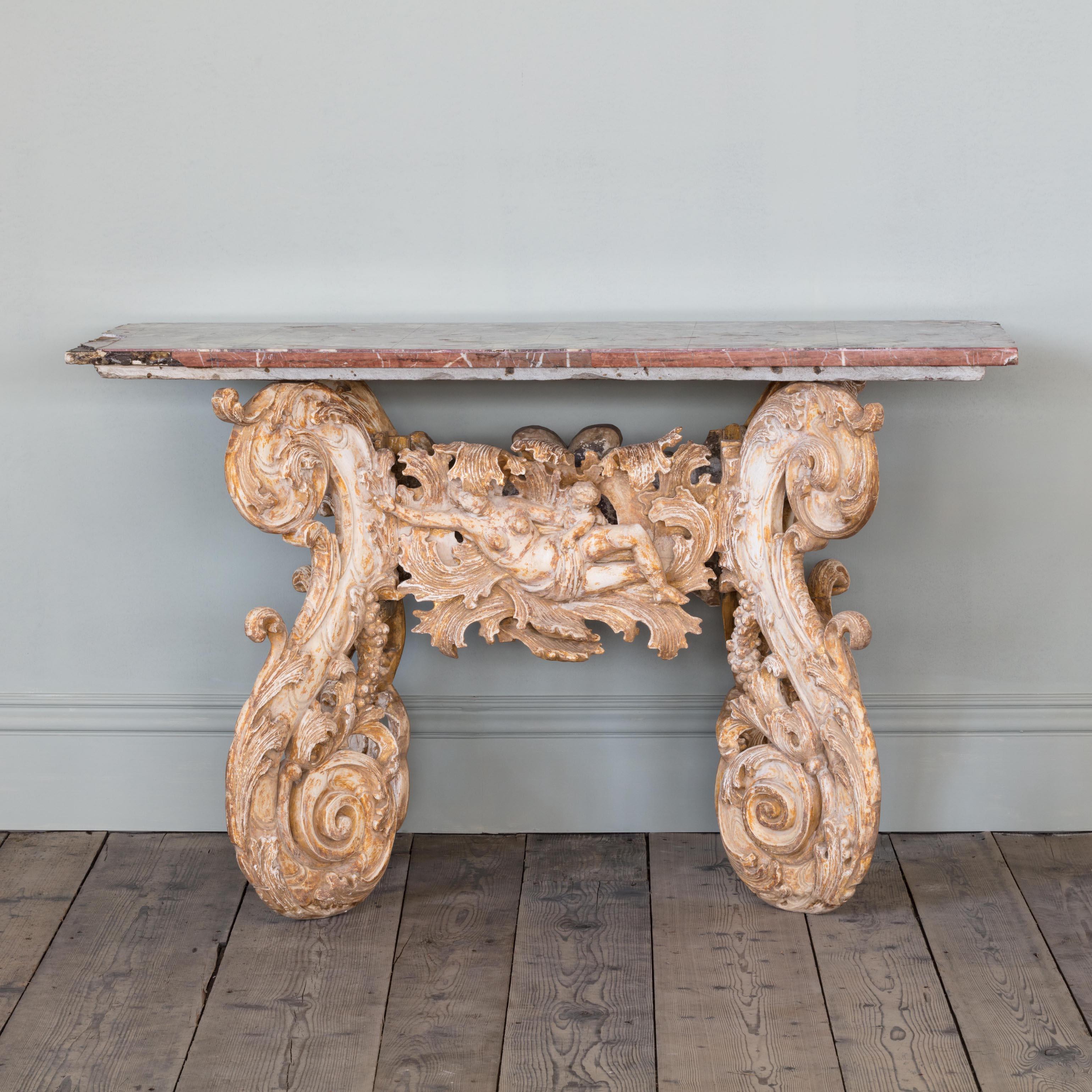 Anglais A I C C Charles, table console en bois doré et à plateau de marbre, c.1680 en vente