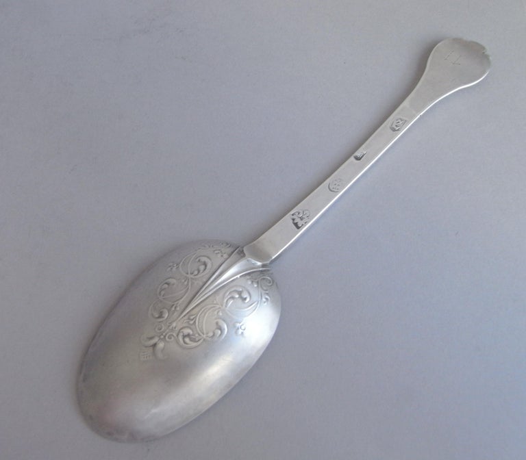 This extremely fine and rare Charles II Lace back trefid spoon was made in London in 1682 by the prolific, quality, spoon maker, Lawrence Coles. As you will see from the images, the spoon is modelled in the Trefid style and the back of the bowl