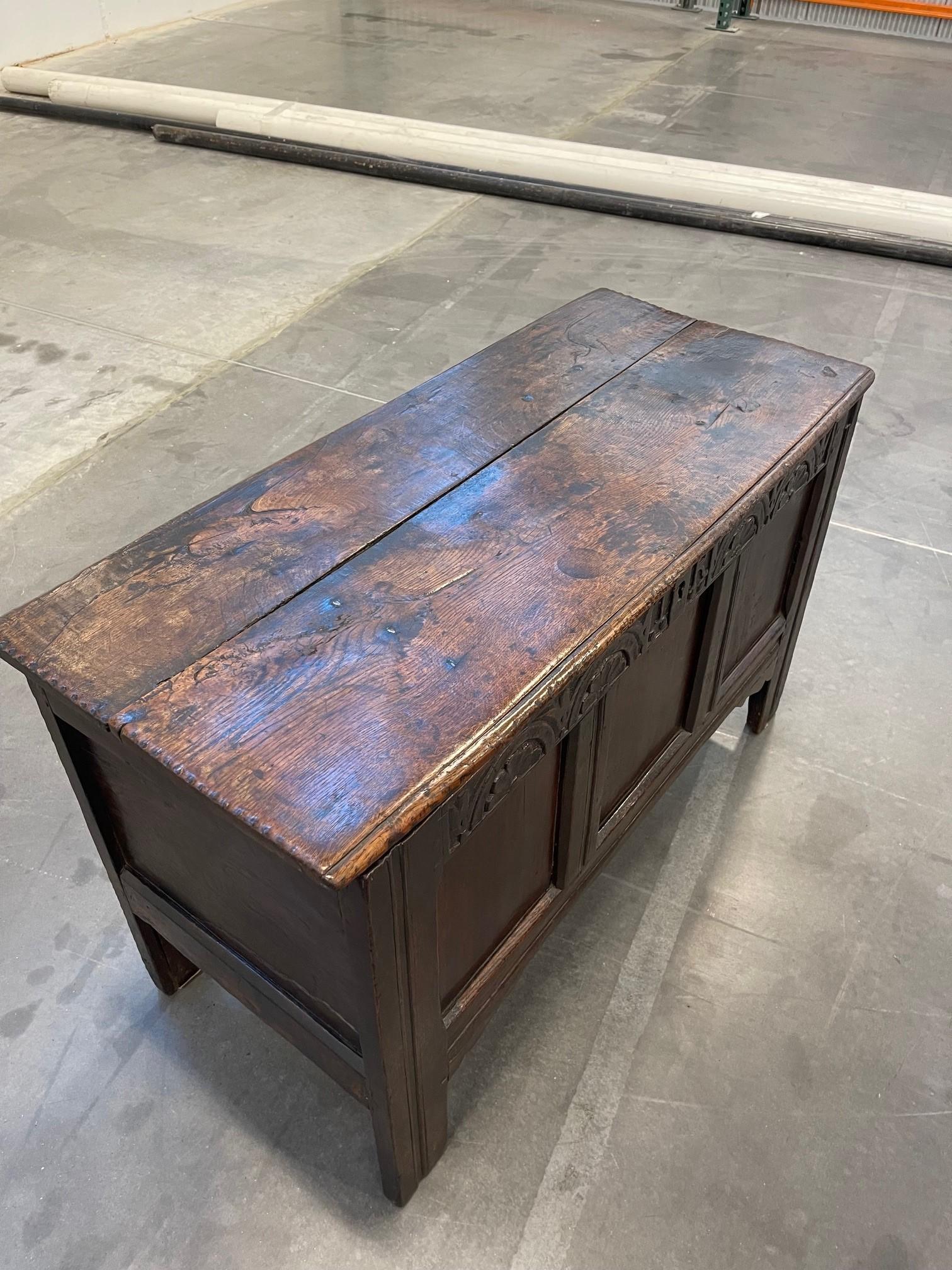 A Charles II Oak Carved Coffer For Sale 3