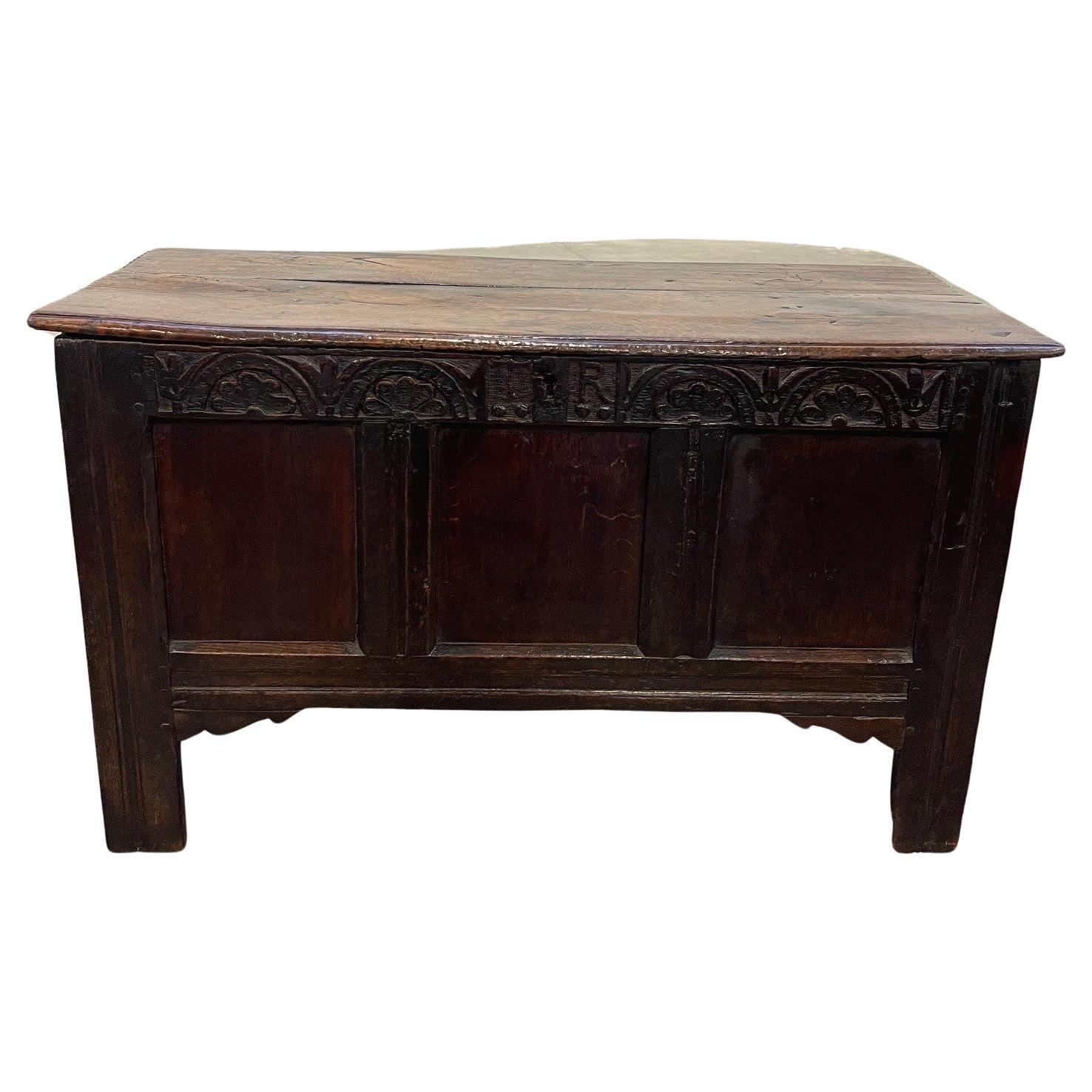A Charles II Oak Carved Coffer For Sale